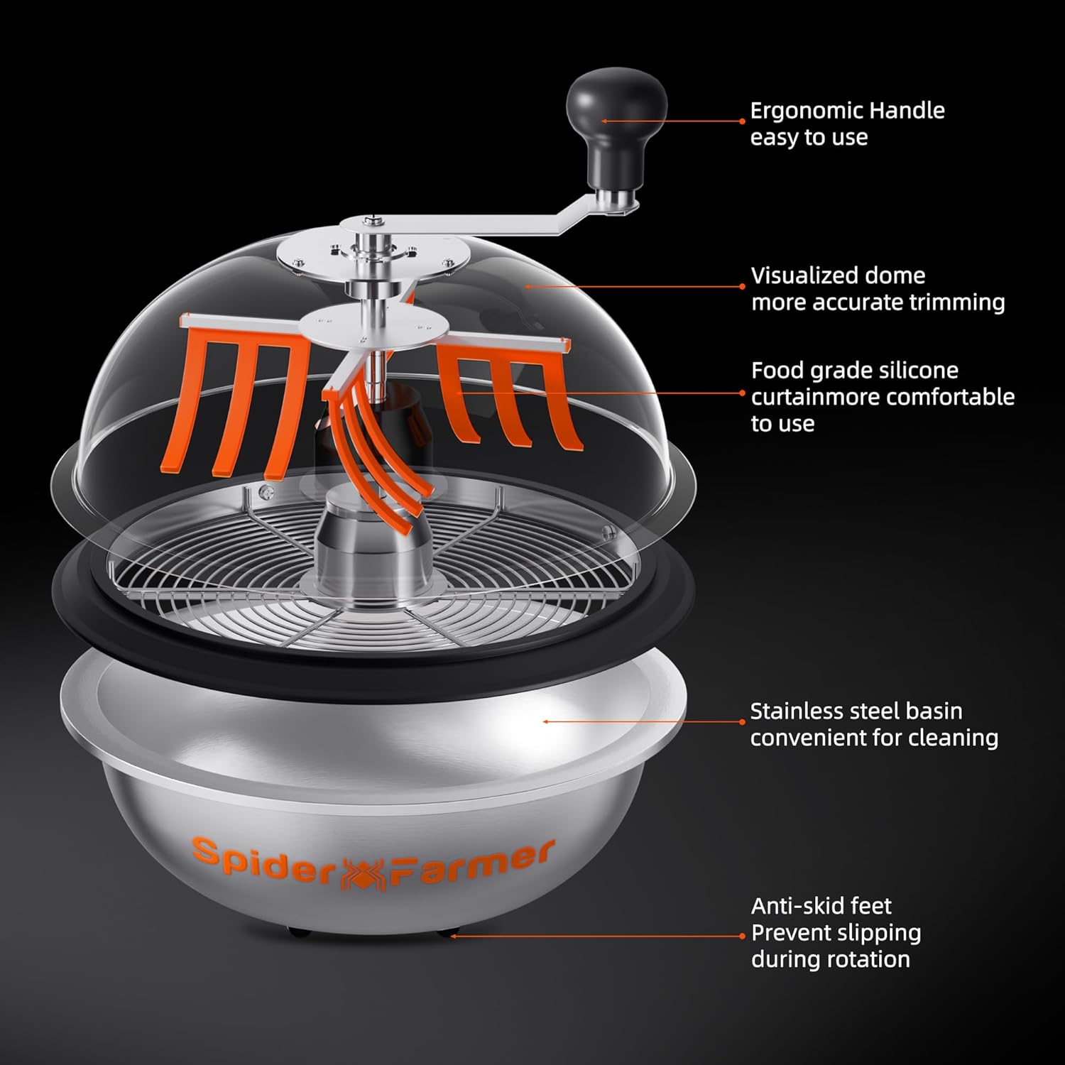 Detalle de Spider Farmer Tagliabordi per bowl da 13 pollici: lame in acciaio inox e rotazione controllata