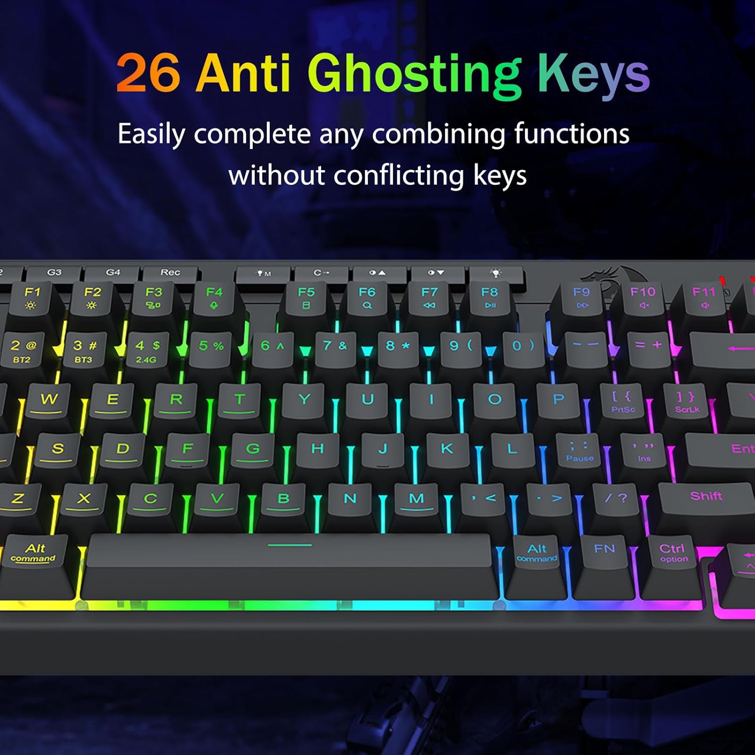 Thumbnail 4 de Redragon Wireless Gaming Keyboard (75% Tri-Mode) Bluetooth/2.4GHz/USB-C, RGB Macro Keys, Anti-Ghosting