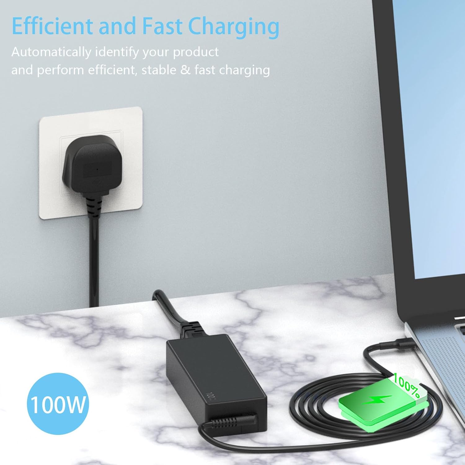 Detalle de Hafiuege 100W USB-C Laptop Fast Charger: versatile PD 3.0 power for MacBook Pro, iPad and USB-C devices