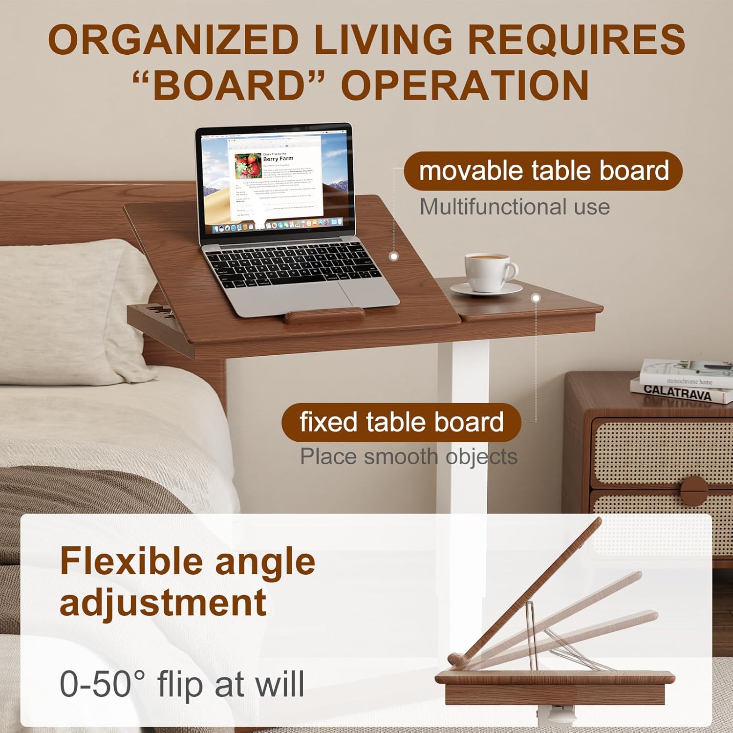 Thumbnail 4 de Muwuele Solid Wood Overbed Table with Wheels