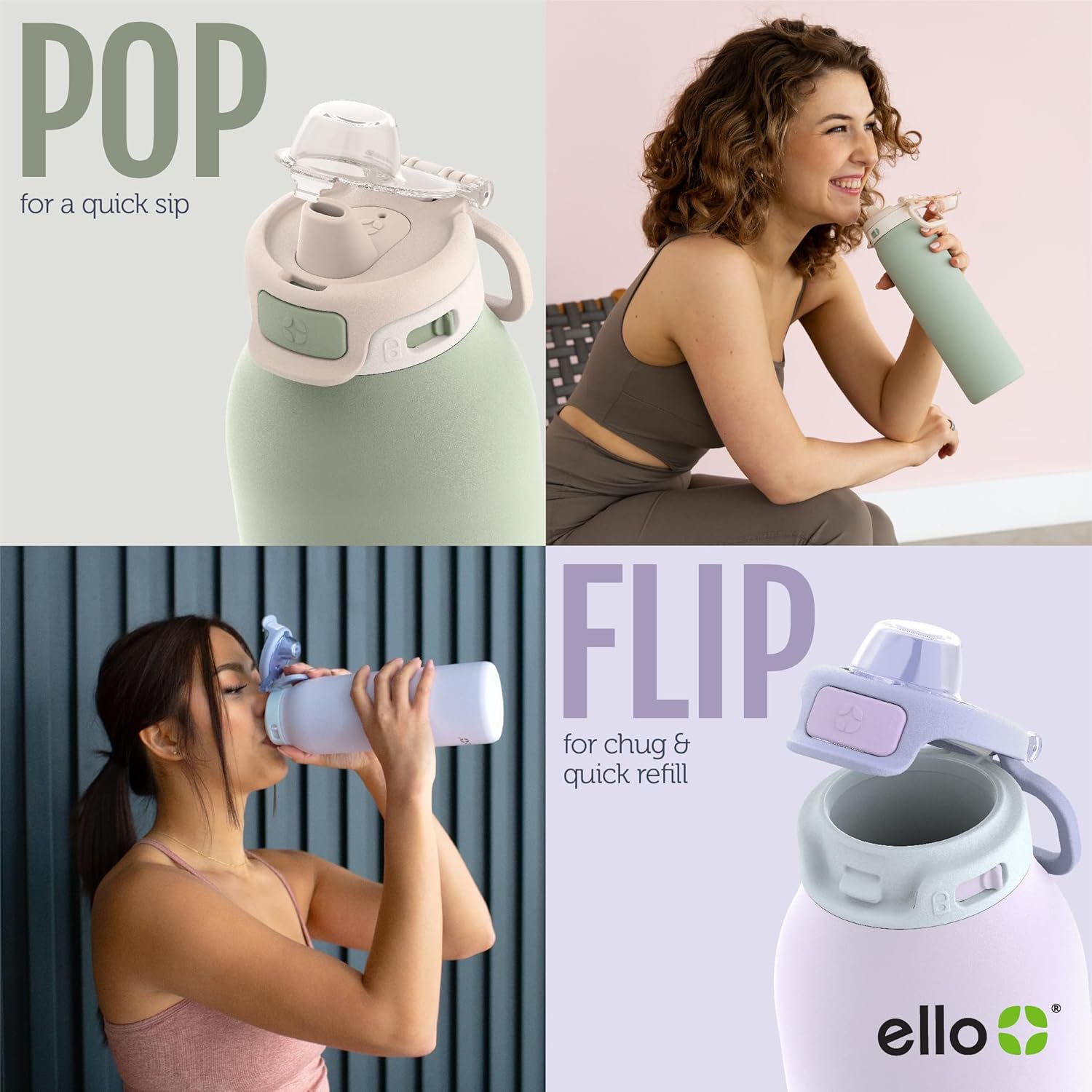 Thumbnail 3 de Ello Pop & Fill Stainless Steel Bottle 32 oz 💧