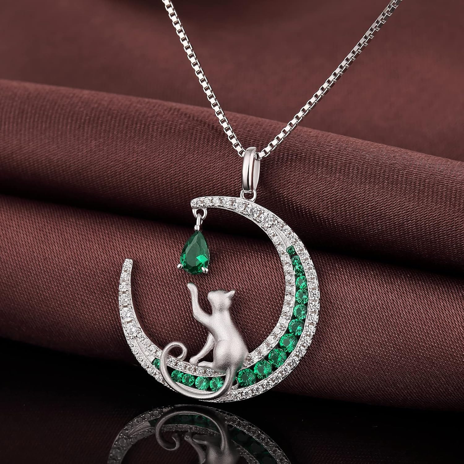 Thumbnail 3 de jiamiaoi Katzenkette aus 925 Sterling Silber mit Katzen-Anhänger (Kitty-Mondkatze)