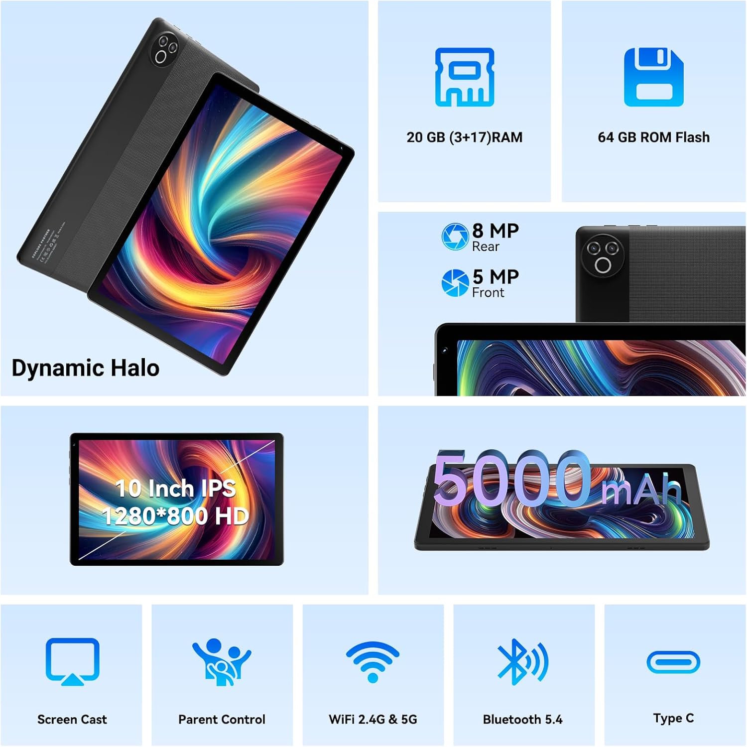 Detalle de Laptok Tablet 10 Zoll Android 15 – 20 GB RAM, 64 GB ROM, erweiterbar bis 1 TB