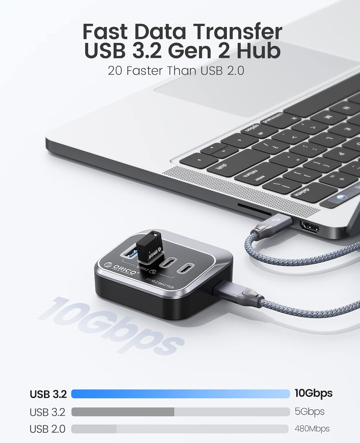 Detalle de ORICO 4-Port USB Hub 3.2 Gen 2 mit 2 Typ-A und 2 Typ-C, 10 Gbit/s – kompatibel mit Mac/PC/PS5