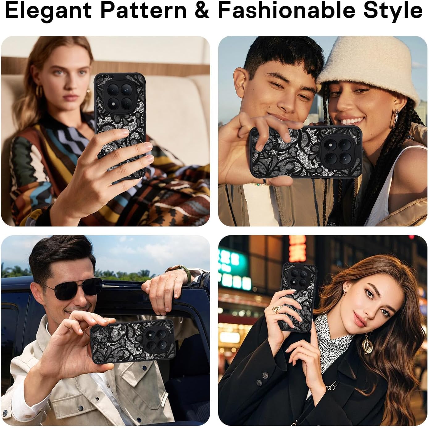 Thumbnail 6 de Coque XTCASE pour Xiaomi Redmi Note 15 Pro Plus 5G – Motif vintage en dentelle noire, dos PC dur + bumper TPU