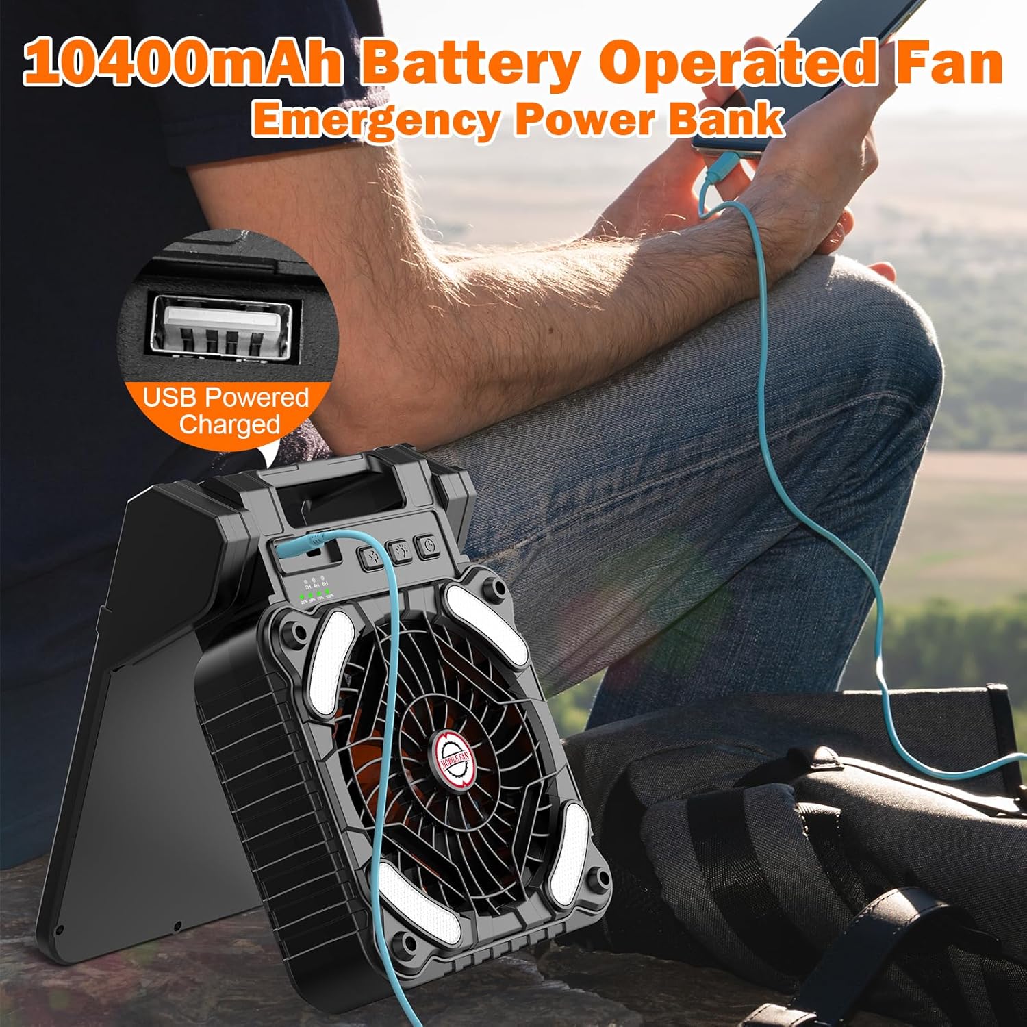 Thumbnail 5 de iYeHo Ventilatore da campeggio a energia solare con lanterna e batteria ricaricabile da 10.400 mAh