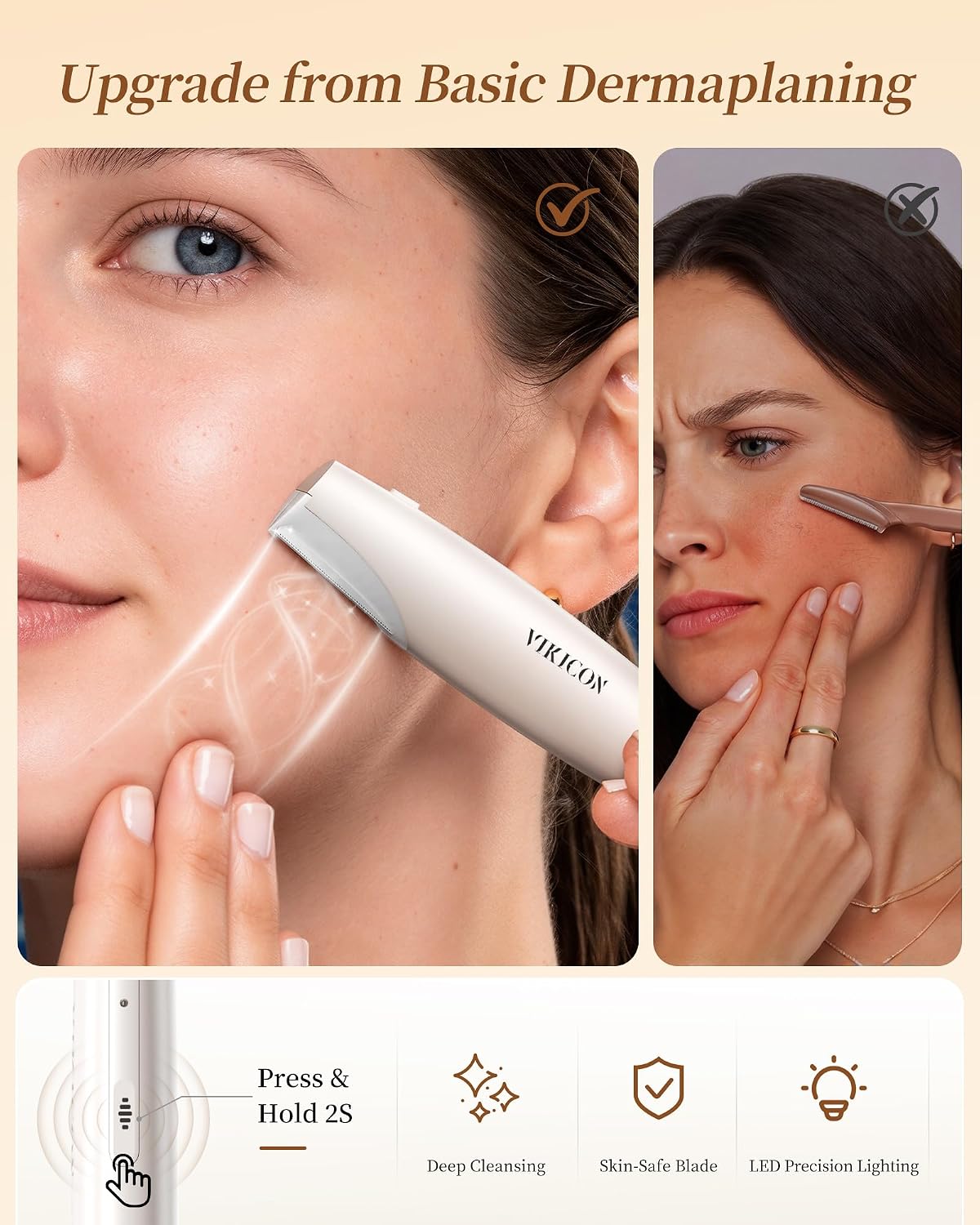 Detalle 1 de VIKICON Groomer Sonic Dermaplaning Tool with 3 Speeds, LED Light and 8 Blades