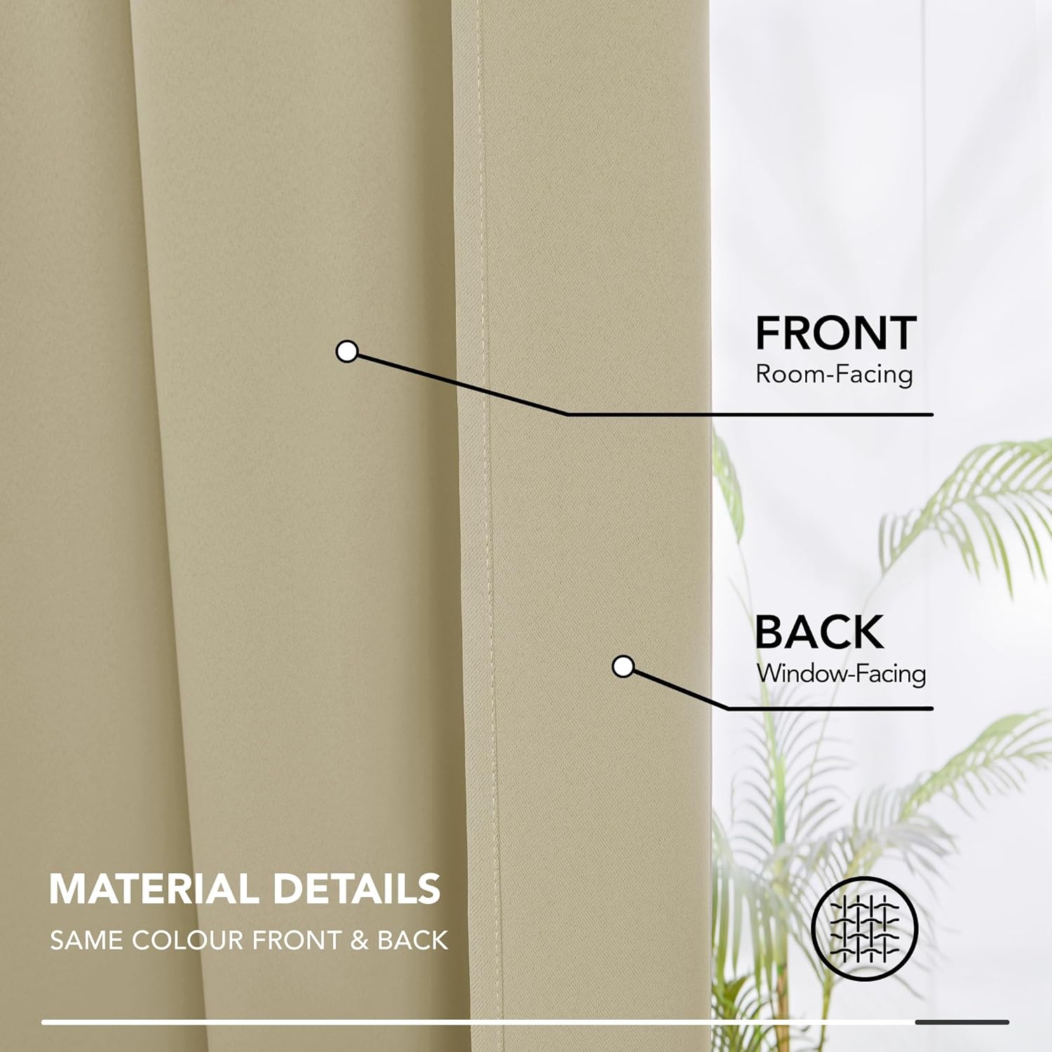 Thumbnail 6 de Deconovo Verdunkelungsvorhänge mit Kräuselband, 2er Set, 280x140 cm, Beige – Thermogardine