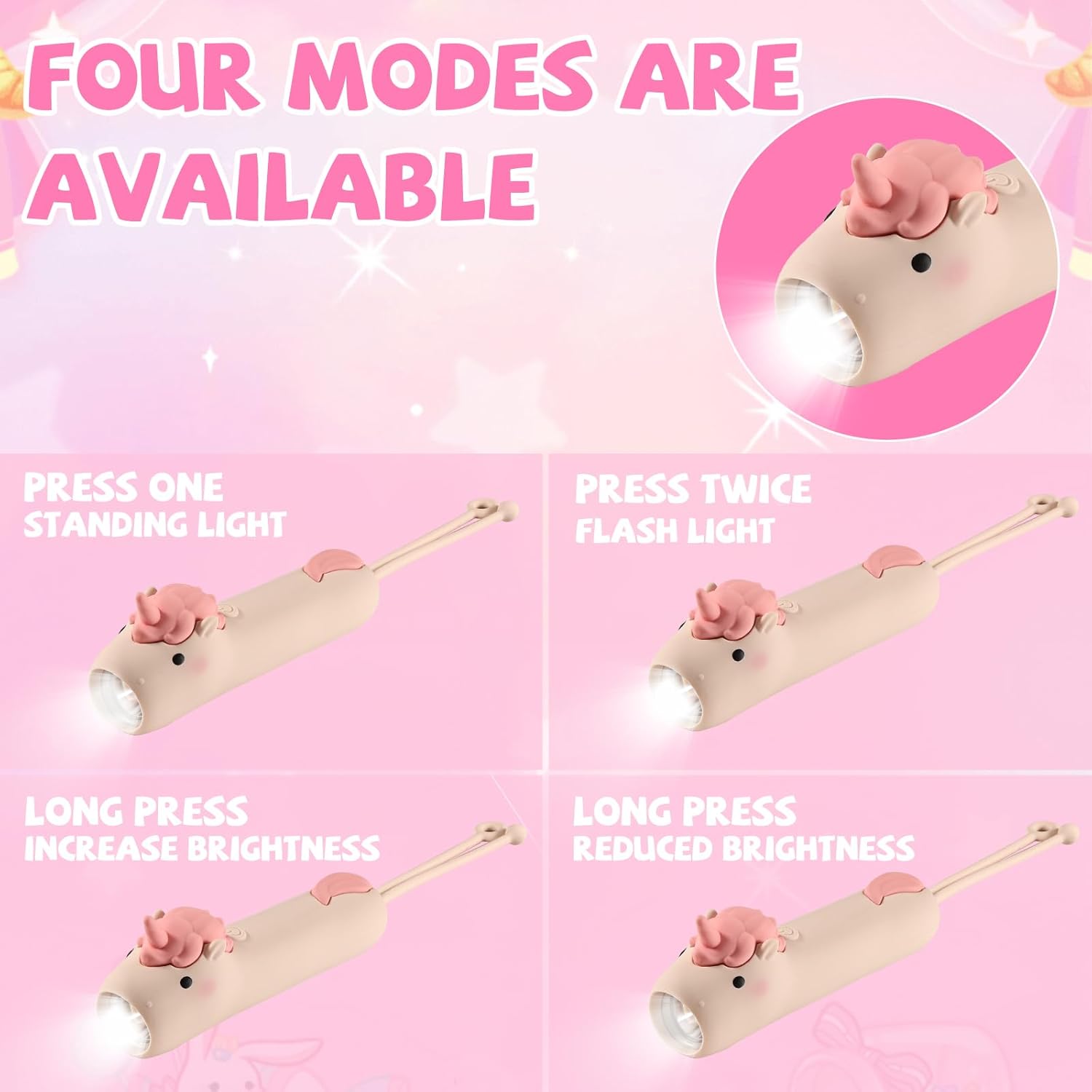Thumbnail 2 de Joycabin LED Taschenlampe Kinder – Aufladbare Einhorn-Taschenlampe mit Silikon, wiederaufladbar, Dimmbar, inkl. Lanyard und 50 Einhorn-Aufklebern