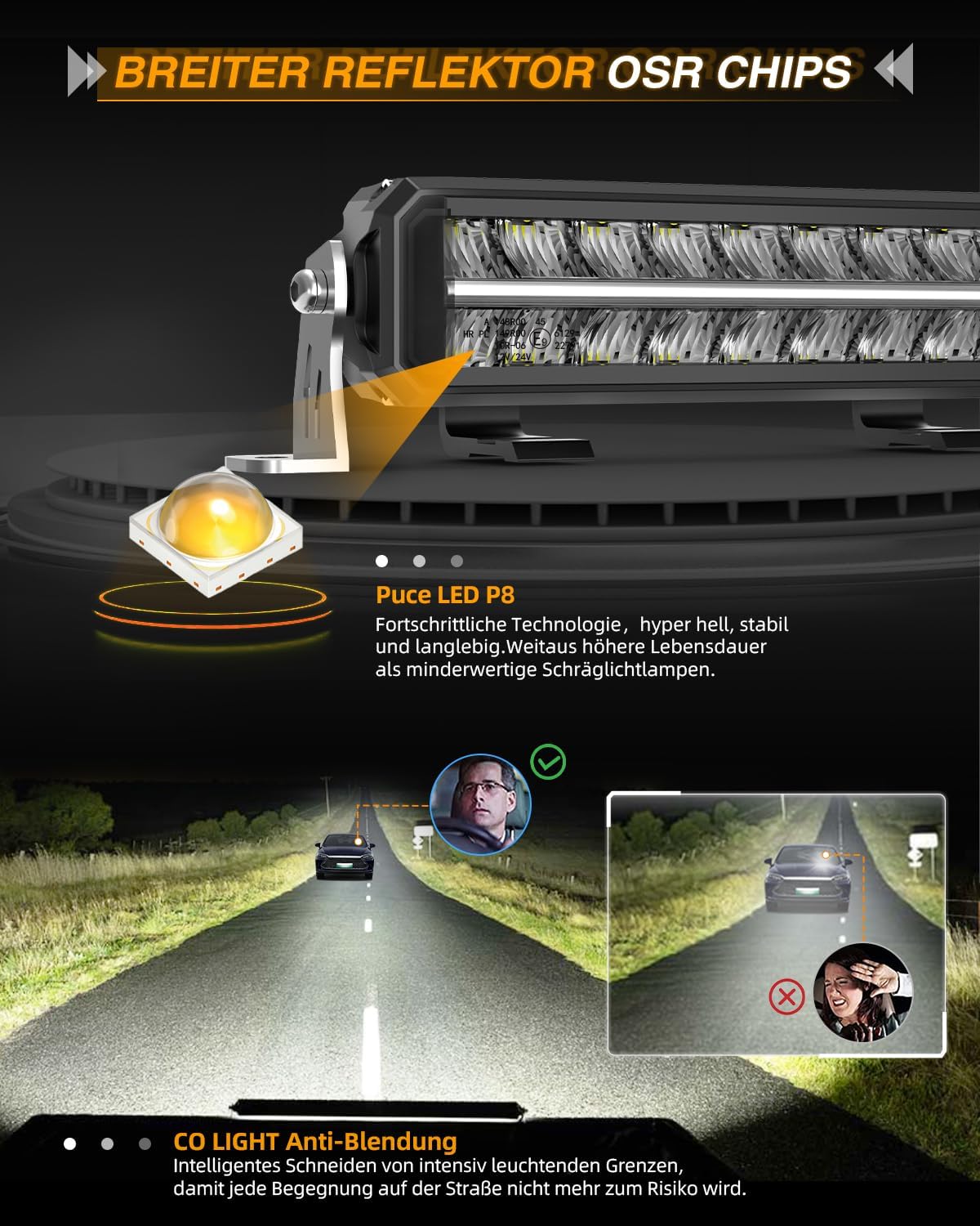 Thumbnail 3 de CO LIGHT 21 Zoll Light Bar Auto 120W 26.000 lm LED-Arbeitsscheinwerfer 12V (IP68, DRL weiß/amber)