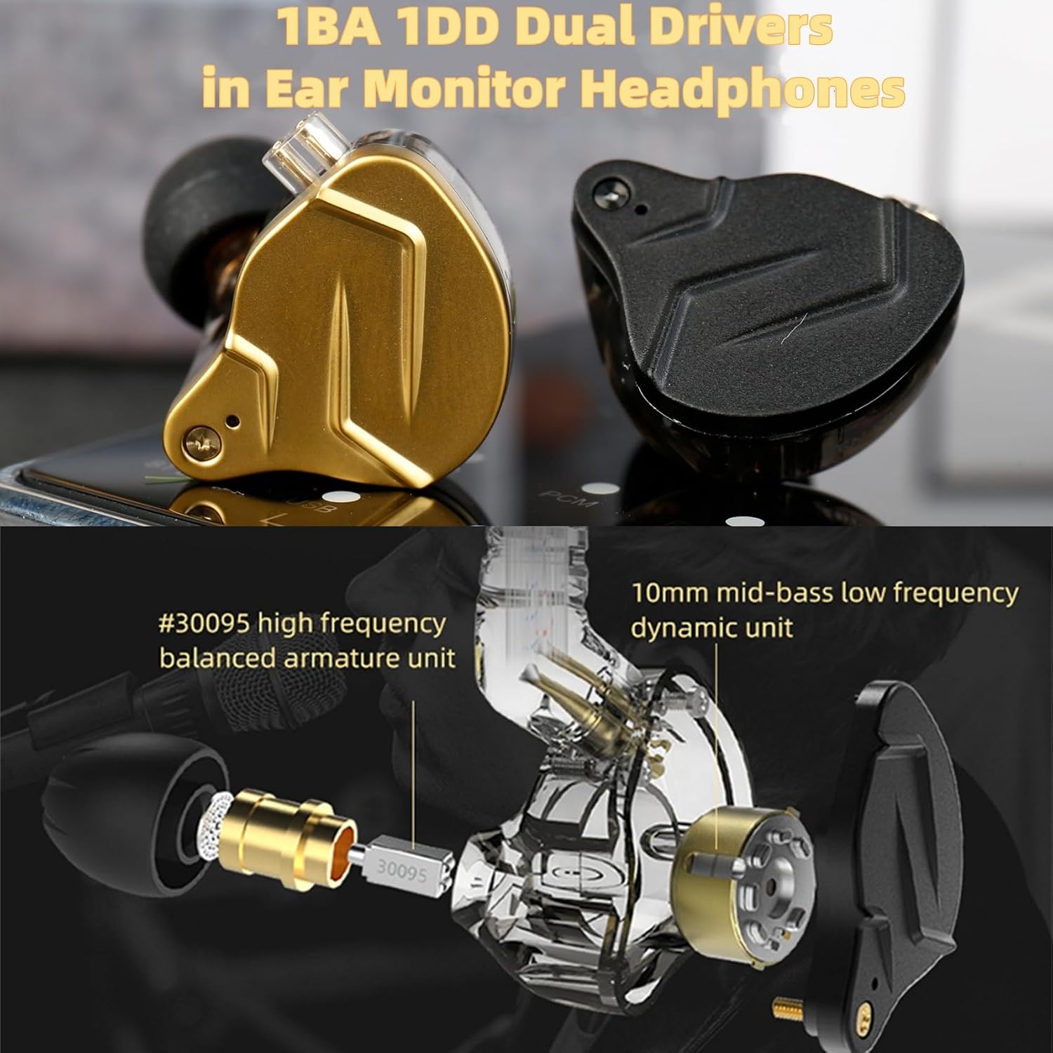 Detalle de KZ ZSN PRO X in-ear oortelefoon met hybride 1DD/1BA-drivers, zwart