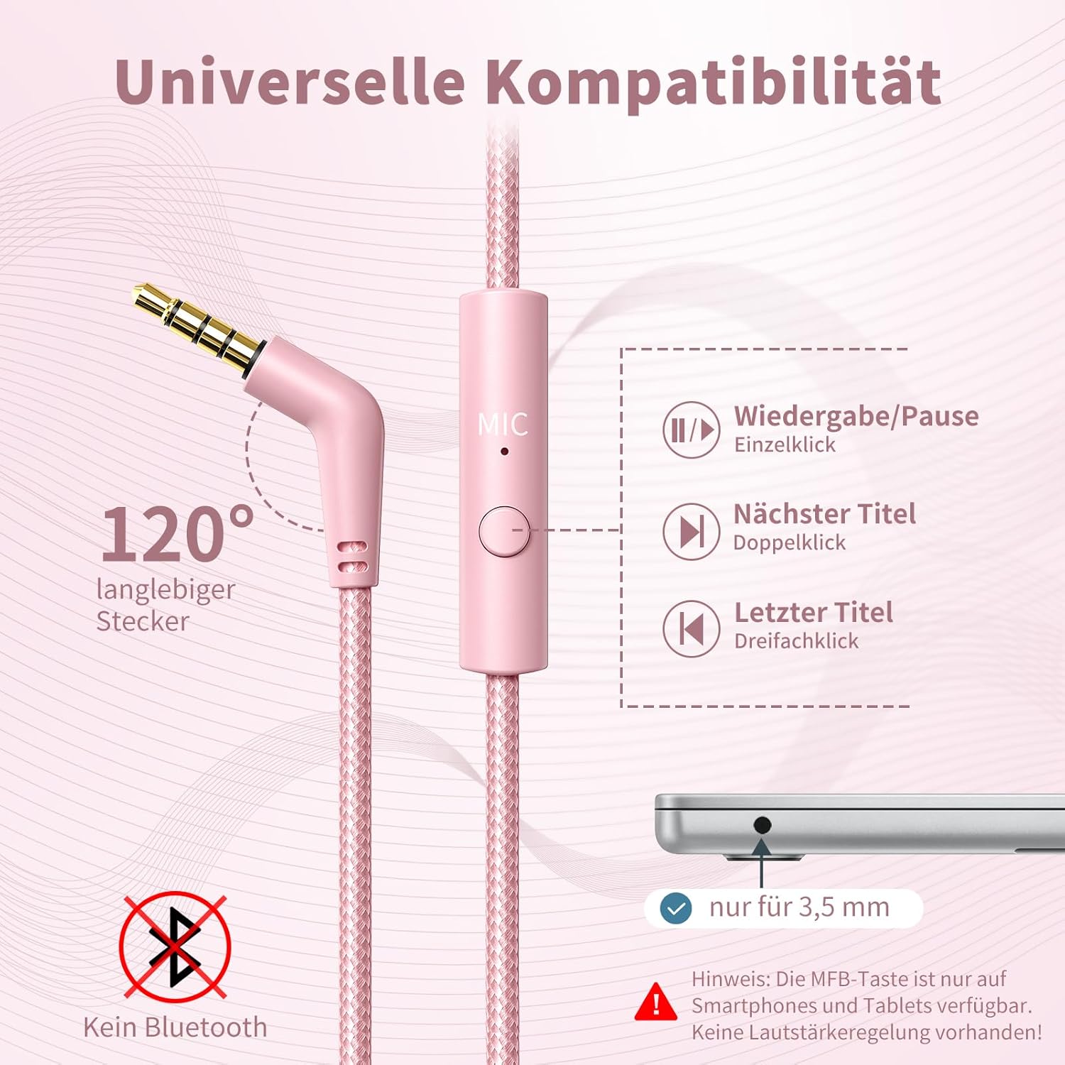 Thumbnail 4 de Kopfhörer mit Kabel und Mikrofon – Over-Ear, 3,5 mm Kabelkopfhörer, faltbar, 1,5 m Nylonkabel