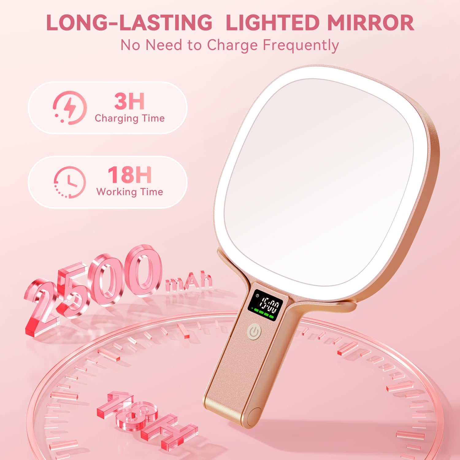 Detalle 2 de Auxmir Kosmetikspiegel mit Beleuchtung LED Display – 30X/1X Vergrößerung, USB-C Aufladung, 3 Lichtmodi, 392,5 g, Rosegold