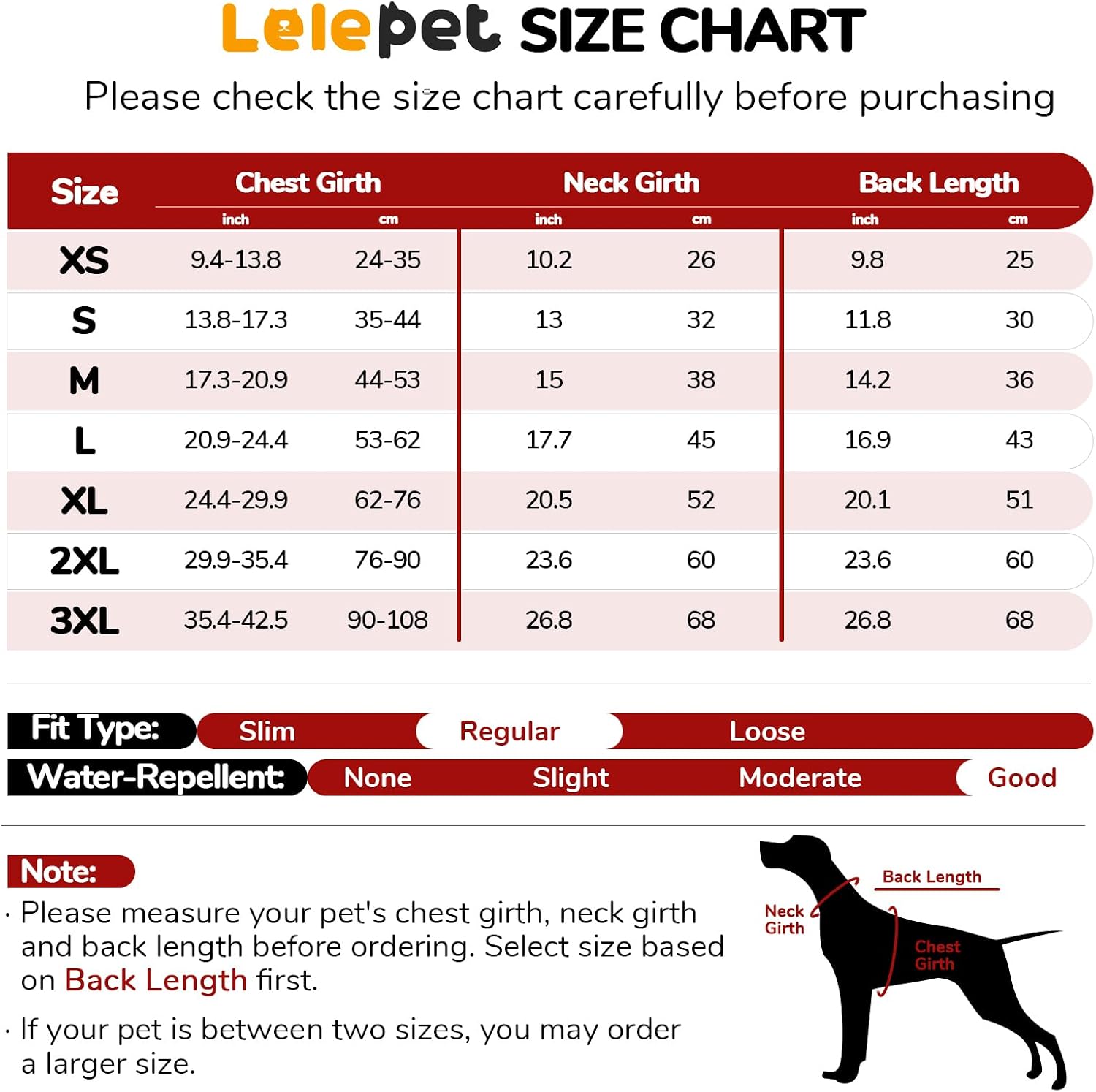Detalle de Lelepet dog winter coat fleece lined 7 sizes