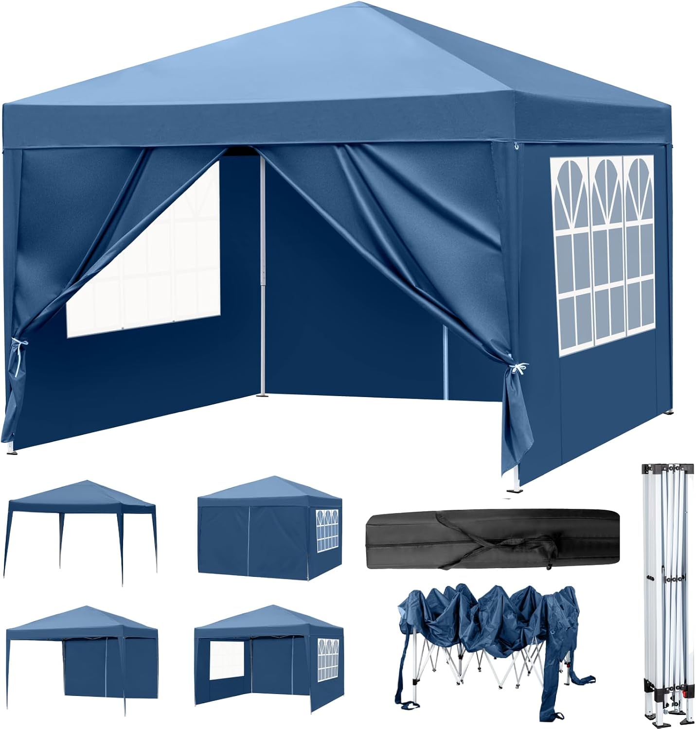 Detalle de LEADZM Tonnelle de jardin pliable 3x3 m pop-up réglable en hauteur, imperméable et UV 50+ avec 4 côtés