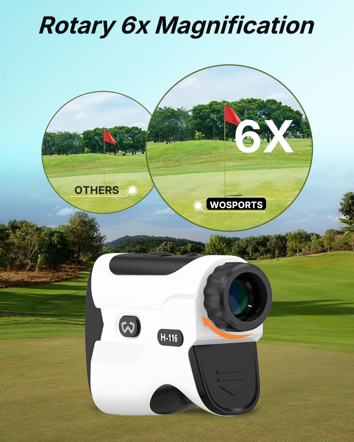 Detalle 2 de WOSPORTS H116 Golf Rangefinder with Slope, 6x Magnification and Flag Lock