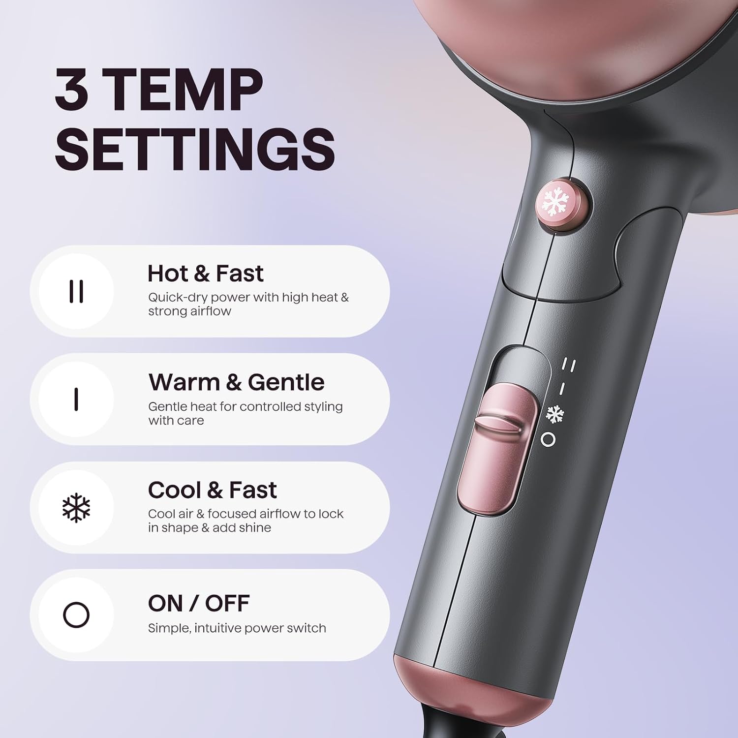 Detalle de Wavytalk Portable Hair Dryer with Diffuser (1600W, Foldable Mini) in Rose Pink