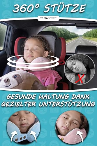 Detalle de FLOWZOOM Nackenkissen für Kinder ab 3 Jahre – Memory Foam, waschbarer Bezug, rosa, Größe S