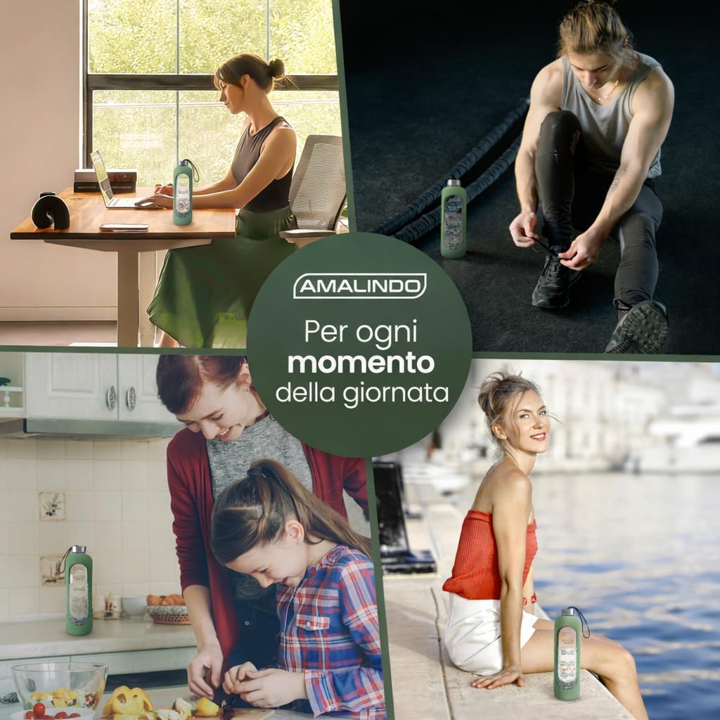 Detalle de Amalindo Borraccia in vetro 1 L: design robusto e sostenibile per bevande gassate