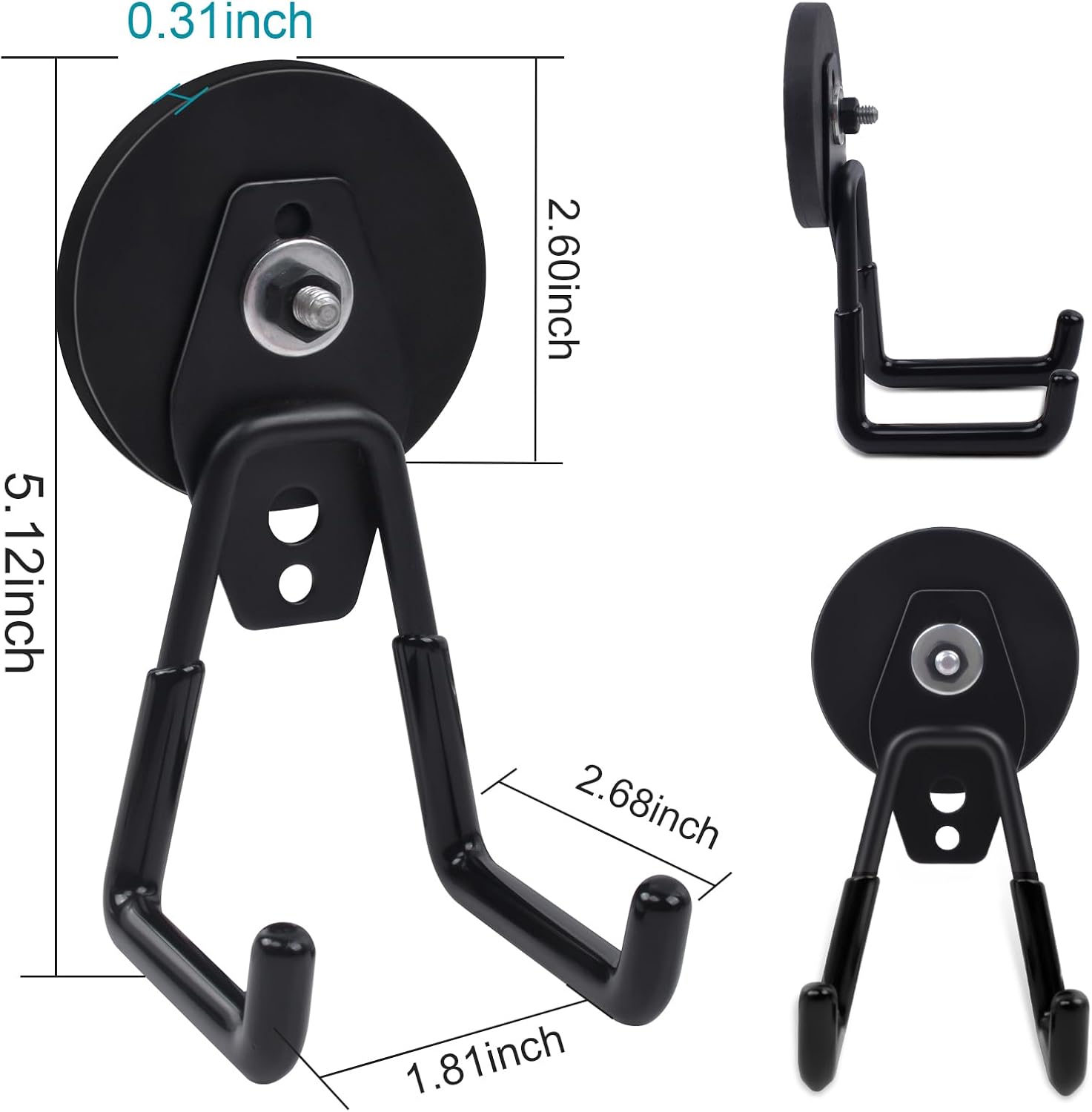 Detalle 2 de MAGXCENE BJCG66BLA-2 Magnetic Hooks, 2-Pack, Rubber-Coated 2.59-Inch Base
