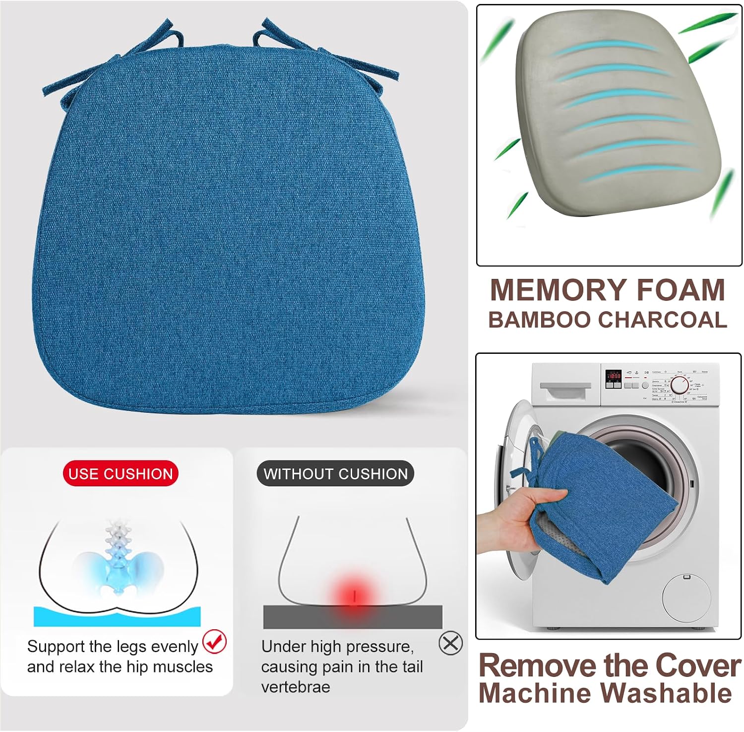 Detalle 1 de SINOSSO Memory Foam Chair Cushions 16-inch