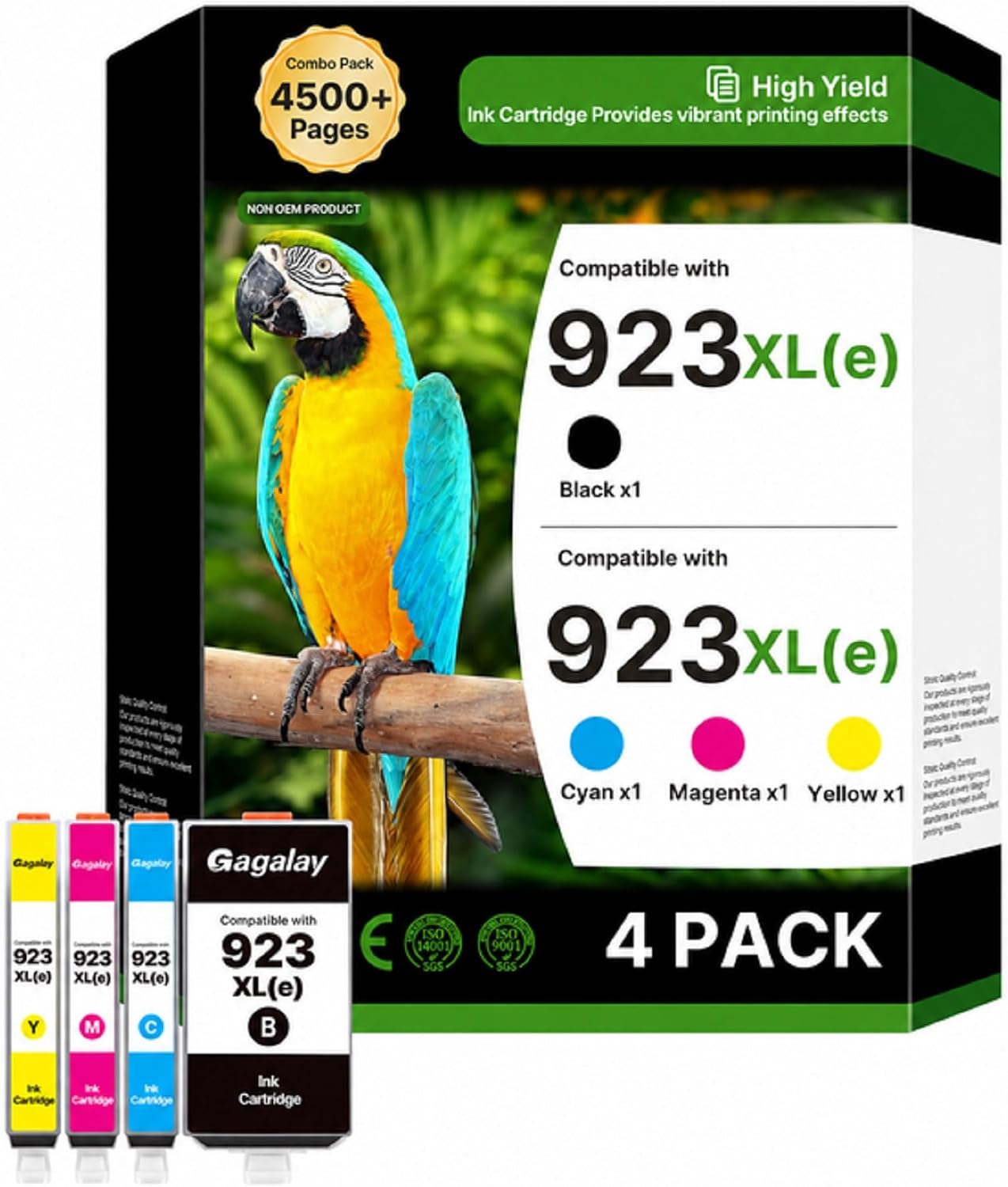 Detalle de Gagalay XL 923 923XL Ink Cartridges, 4-Pack with Chip, Black and Color