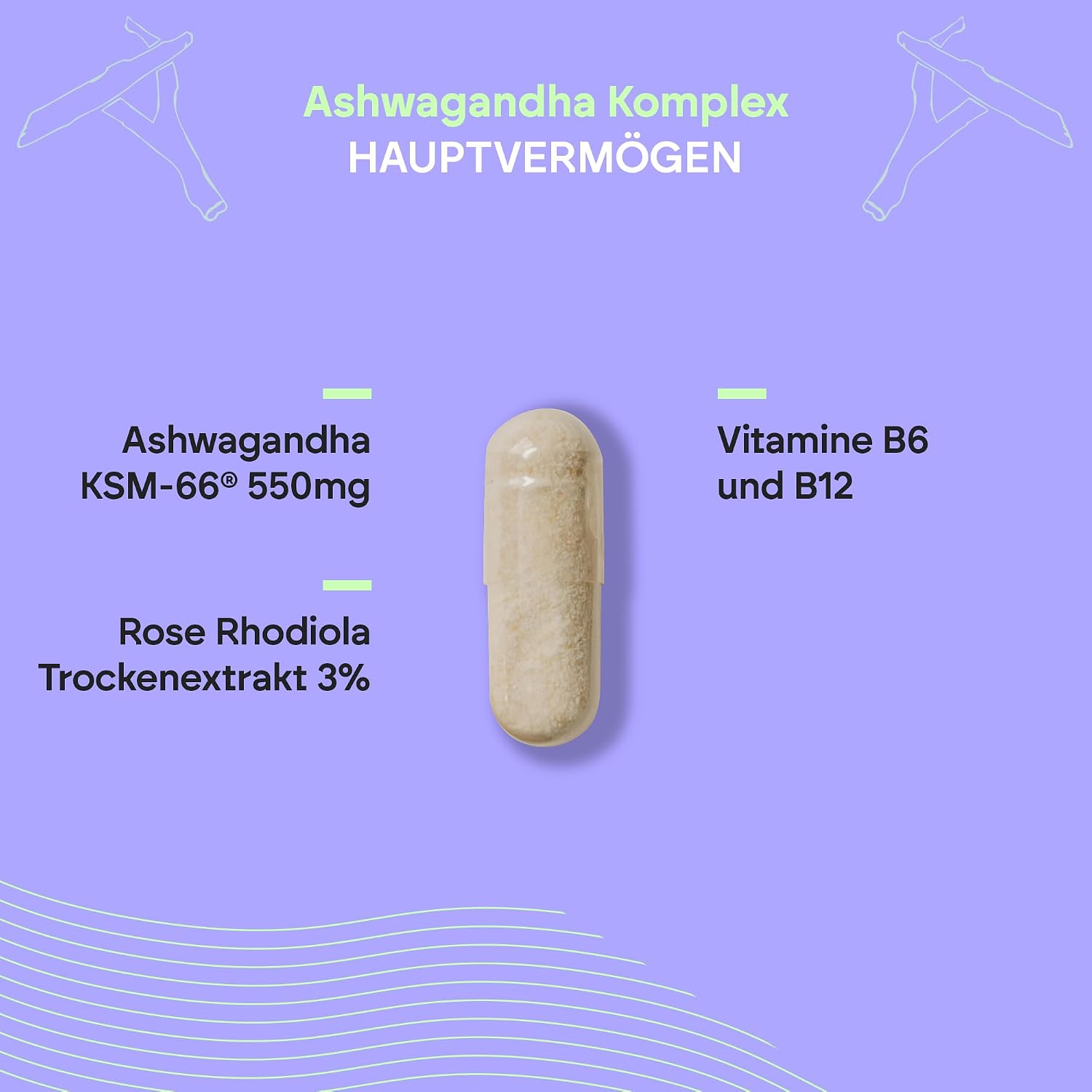 Detalle de Ashwagandha KSM-66 610mg – Rhodiola Rosea, 5% Withanolide, Vitamin B6 & B12, 60 Kapseln vegan (Nutralie)