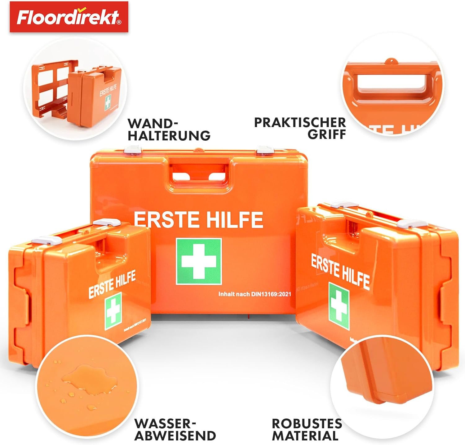 Thumbnail 1 de KARAT Mittlerer Erste-Hilfe-Kasten nach DIN 13169:2021 (bis 100 Personen), gefüllt inkl. Wandhalterung