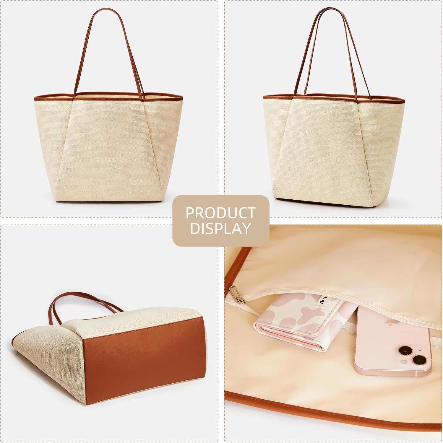 Thumbnail 6 de KALIDI Straw Tote Beach Bag – striped shoulder handbag with zip closure and inner pocket