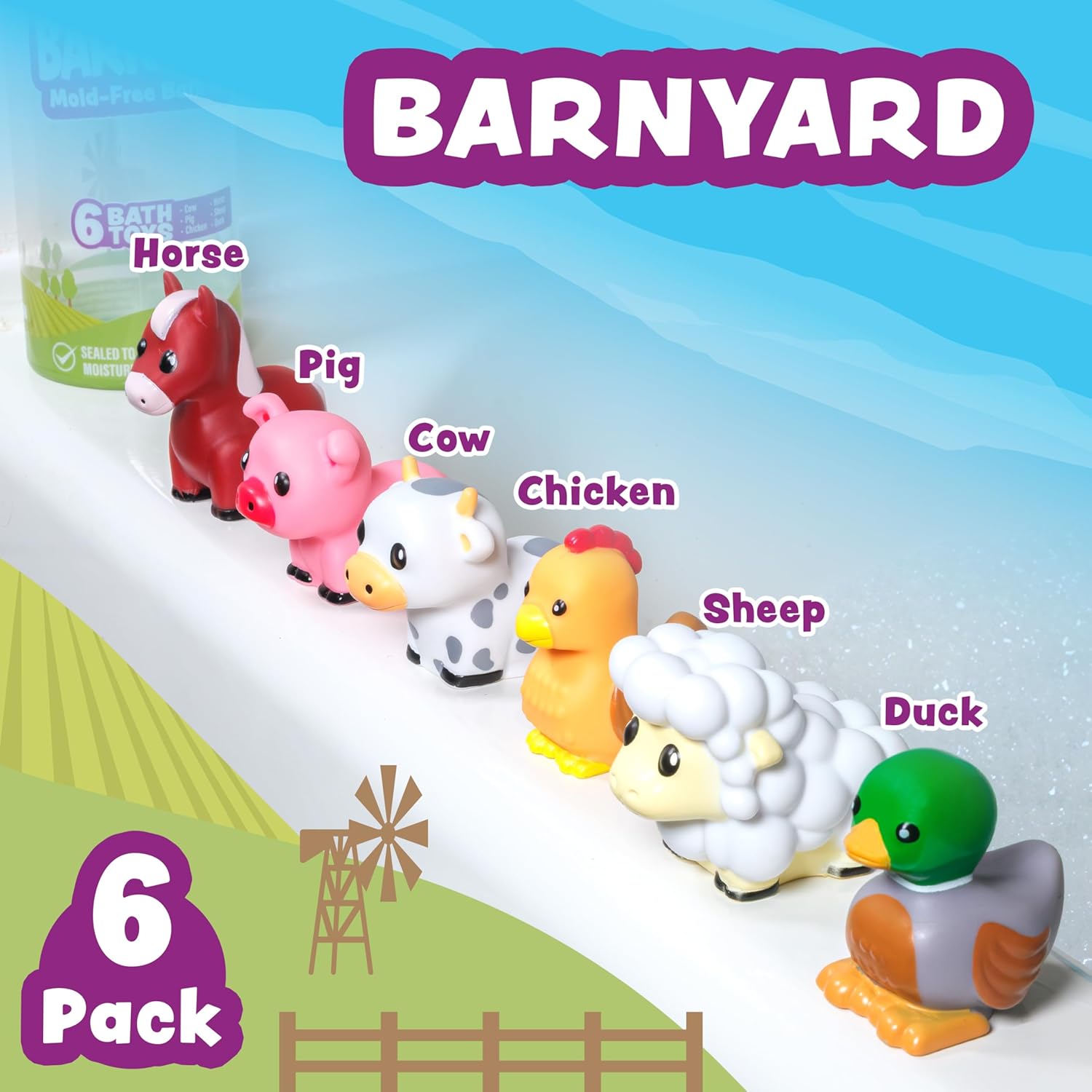 Detalle de Tub Works® Barnyard Mold Free Bath Toys, 6 Pack