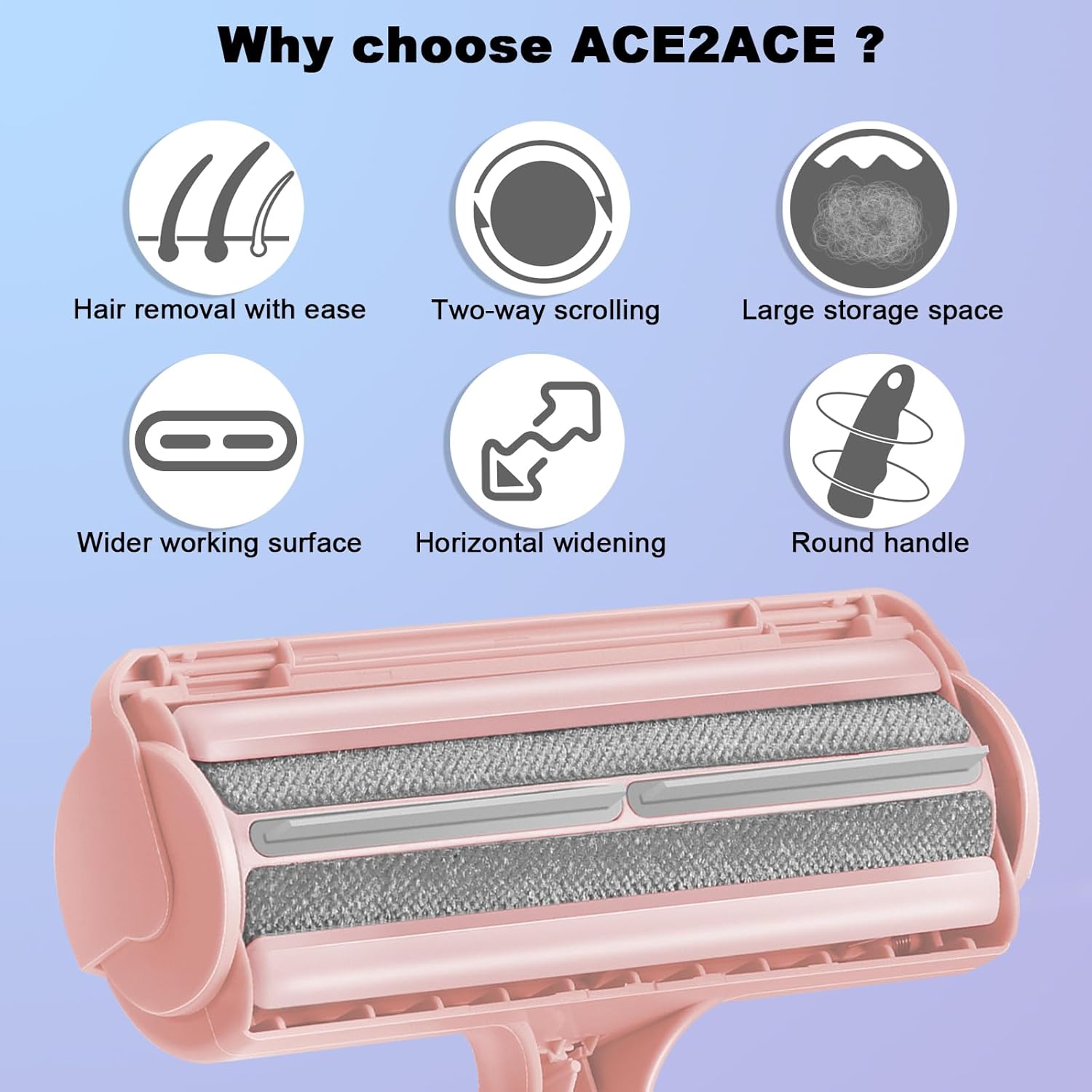 Detalle de ACE2ACE Brosse Anti Poils Animaux – Rouleau à Poils réutilisable (Rose)