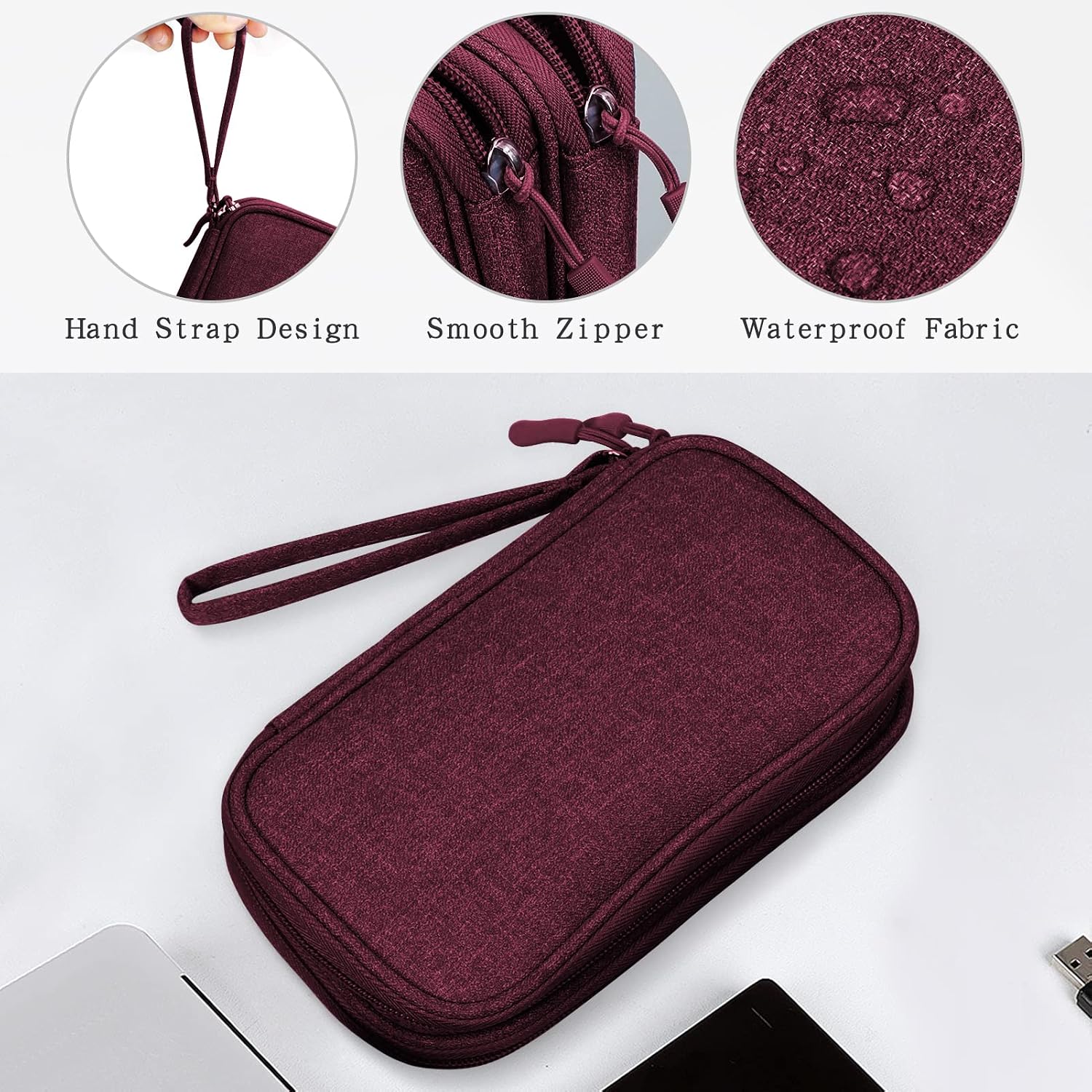 Detalle de Skycase Kabeltasche Doppel – Tragbare Organizer-Tasche für Elektronikzubehör, 2 Fächer, wasserdicht, kompakt