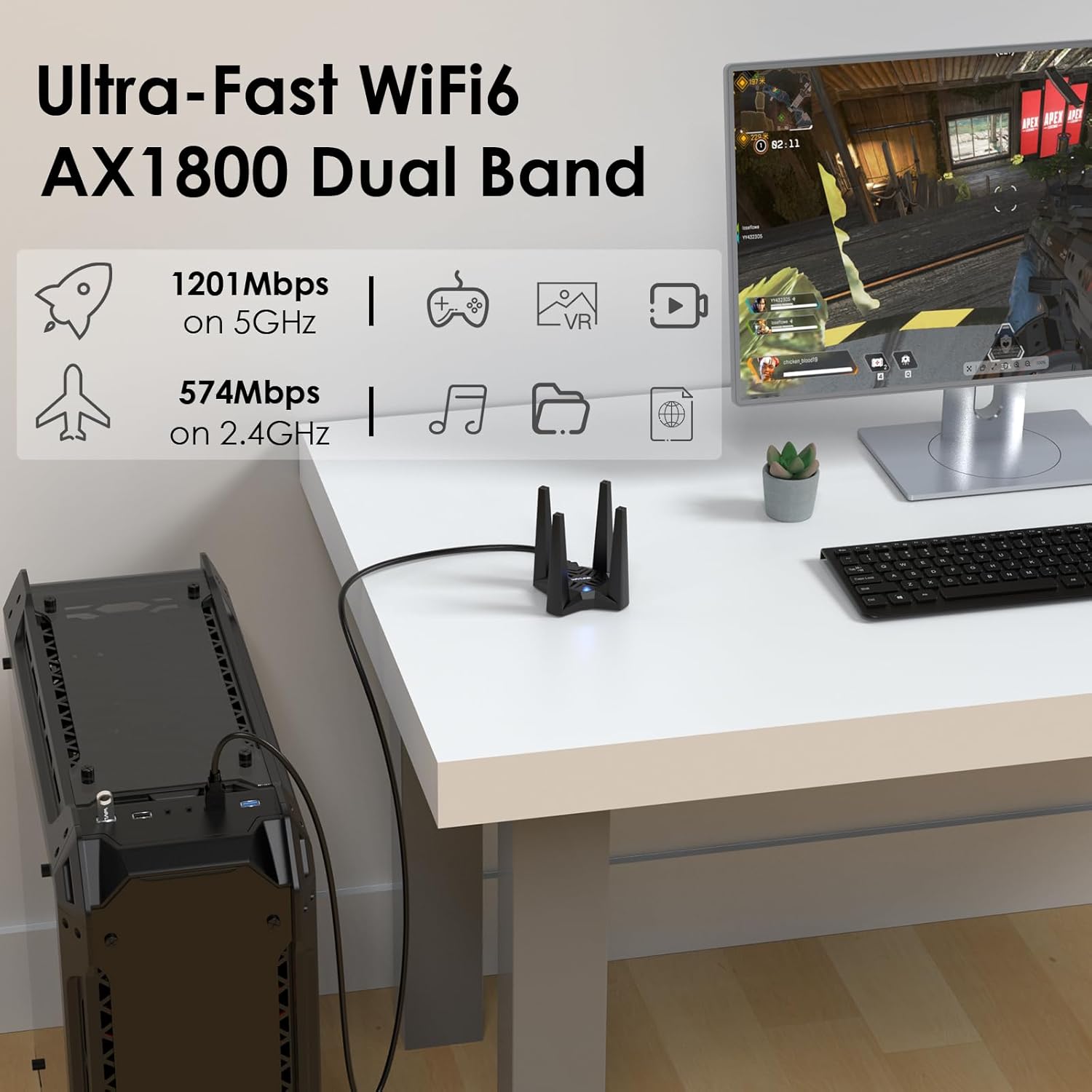 Thumbnail 1 de Wavlink AX1800 USB WiFi Adapter for Desktop PC (WiFi 6, Dual Band 5GHz + 2.4GHz, USB 3.0)