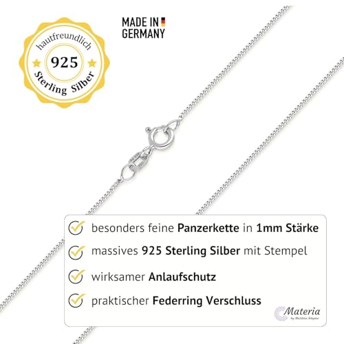 Detalle de Feine 925 Silber Panzerkette 1mm – Damen Halskette silber K32-50 cm von MATERIA by Matthias Wagner