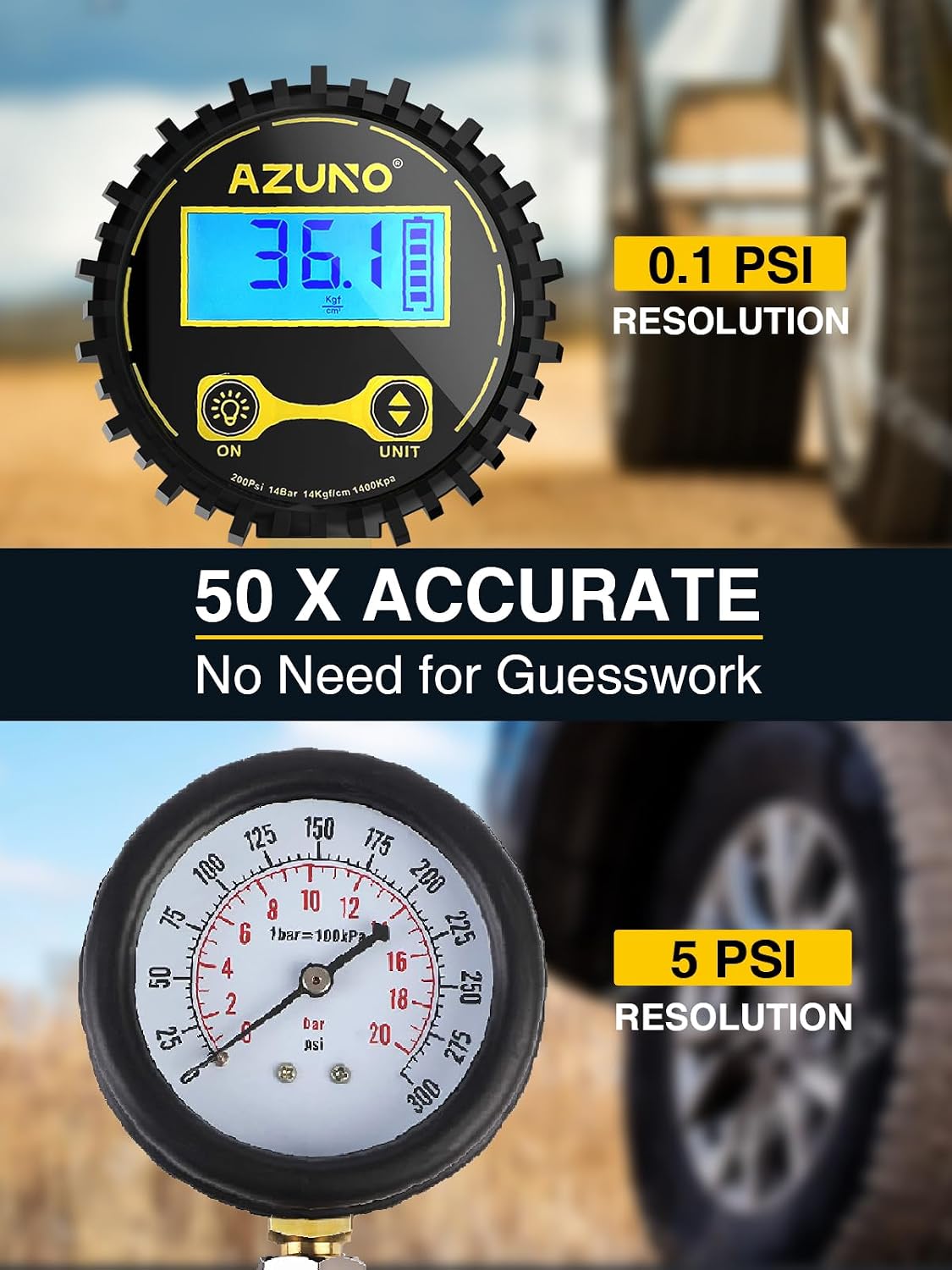 Detalle de AZUNO Digital Tire Inflator, 200 PSI