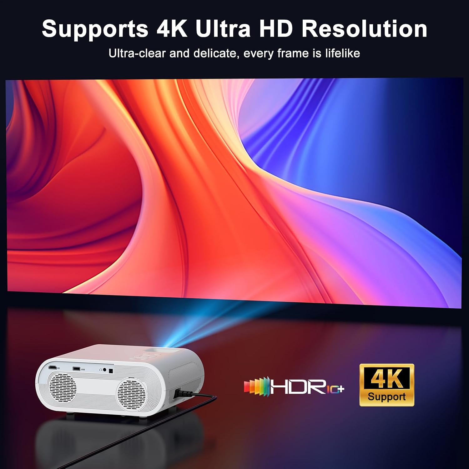 Detalle 2 de HOMPOW 2500 ANSI 4K Smart Projector 📽
