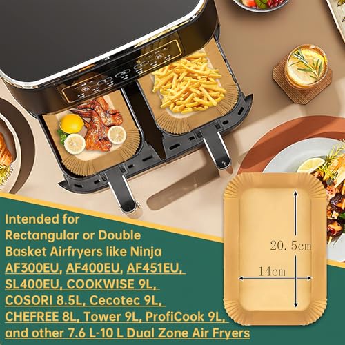 Detalle de HONYAO Papier cuisson rectangulaire pour Ninja Air Fryer – 100 pièces 20,5 x 14 cm