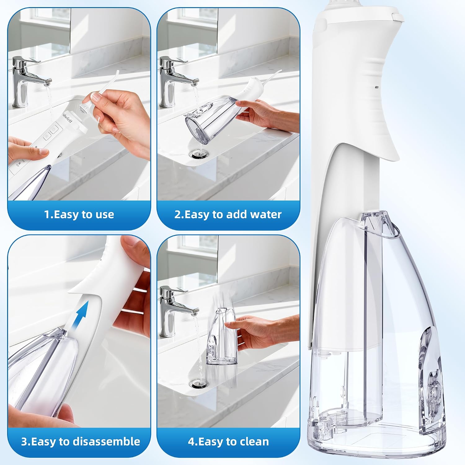 Detalle 2 de Pulsefell Idropulsore dentale portatile ricaricabile 300 ml con 4 modalità e IPX7 (bianco)