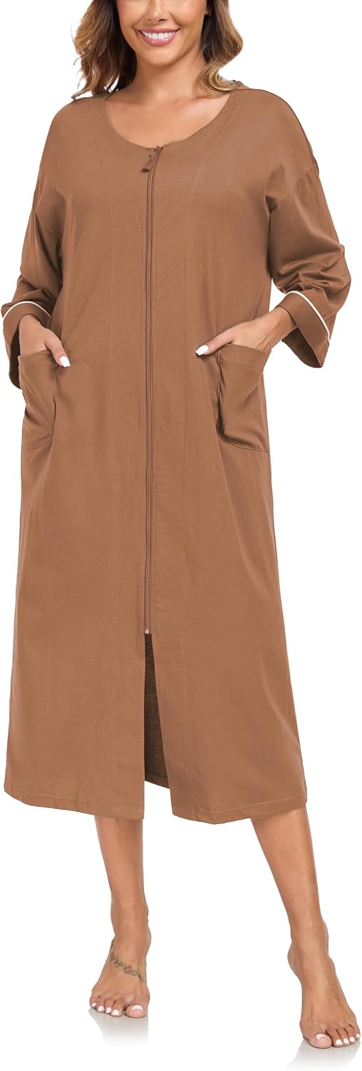 Detalle 2 de COLORFULLEAF 100% Cotton Zipper Robe with Pockets