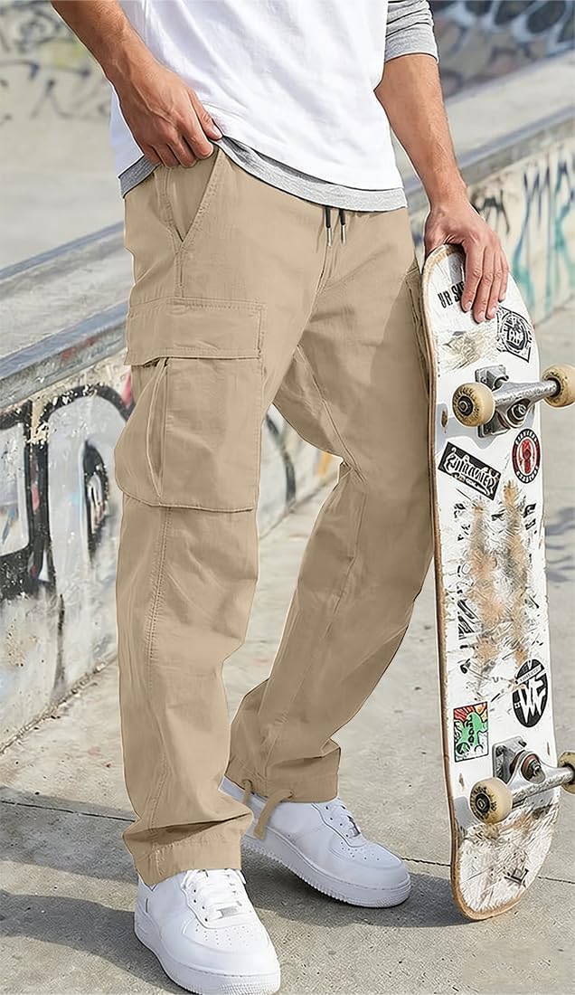 Thumbnail 2 de HUNGSON Mens Cargo Pants Drawstring Casual Hiking Pants Joggers