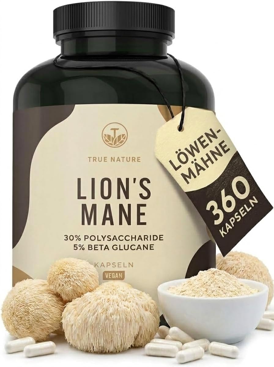 Detalle de Lions Mane 360 Kapseln – 2000 mg pro Tag, 30:1 Extrakt, vegan, laborgeprüft