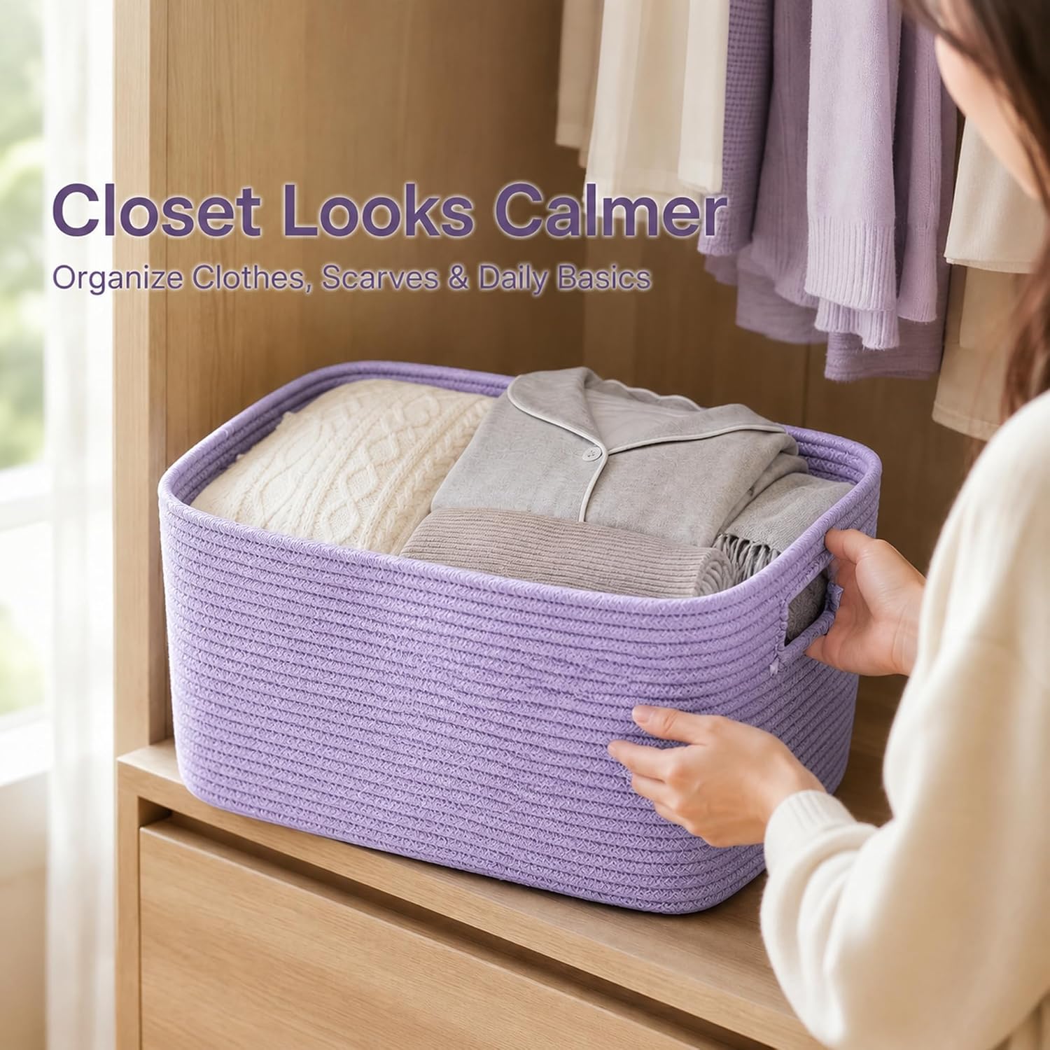 Detalle 2 de ordnestidy 12.8GAL-Lavender Cotton Rope Storage Basket, Lavender
