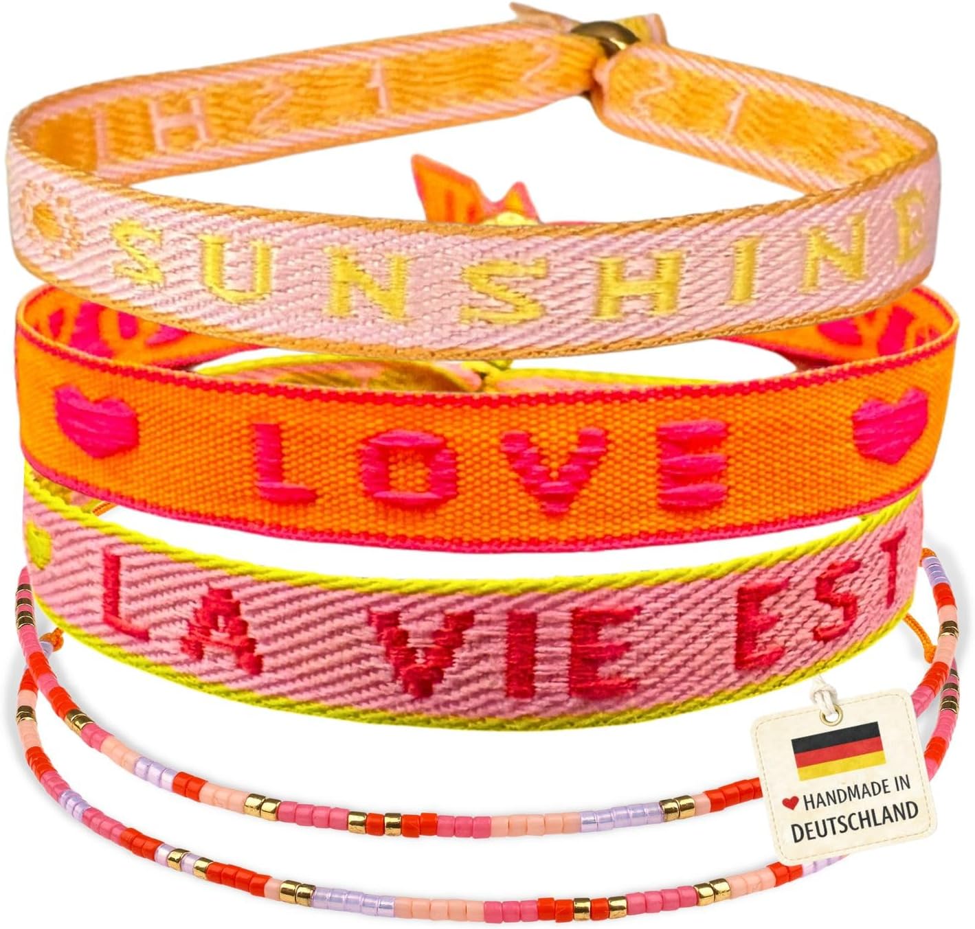 Detalle de Happymaker Stoffarmbänder – Boho Neon Set, handmade in Deutschland