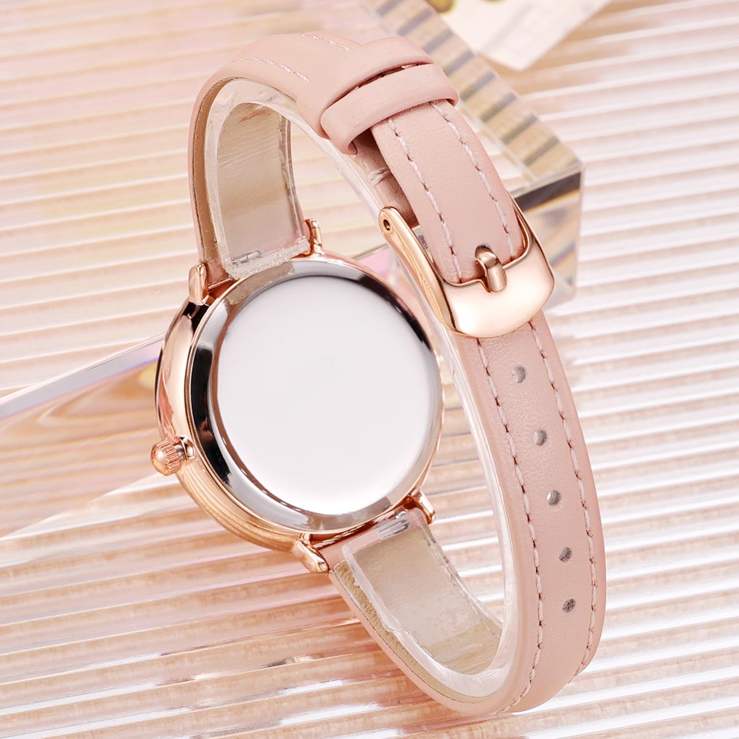 Thumbnail 4 de NUOVO Damen Uhren Rosa – Quarzuhr mit Lederband, 30 m wasserdicht, analog