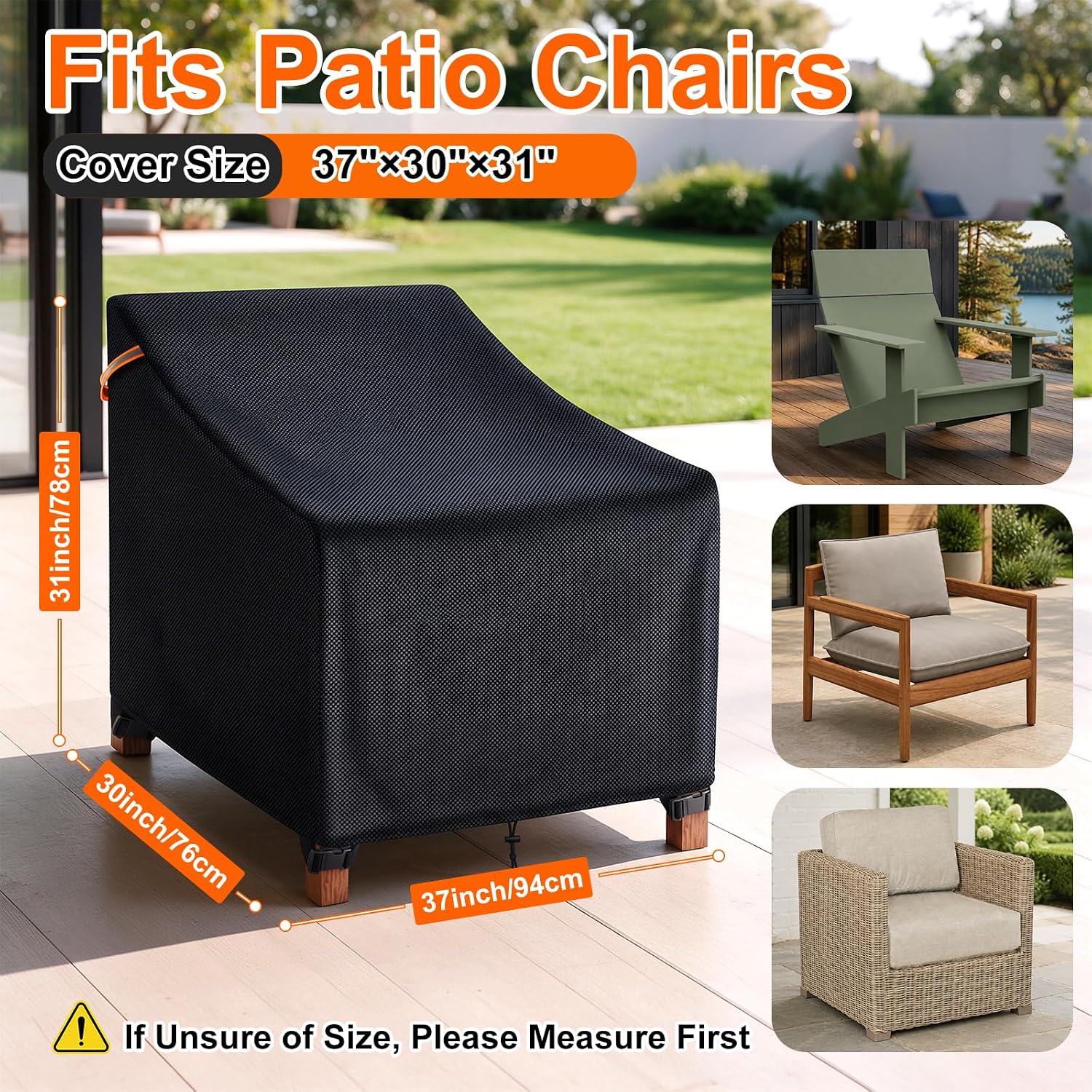 Detalle 2 de TTAJJUNK Patio Chair Cover-2 Pack, 600D Waterproof Covers with Windproof Fastenings
