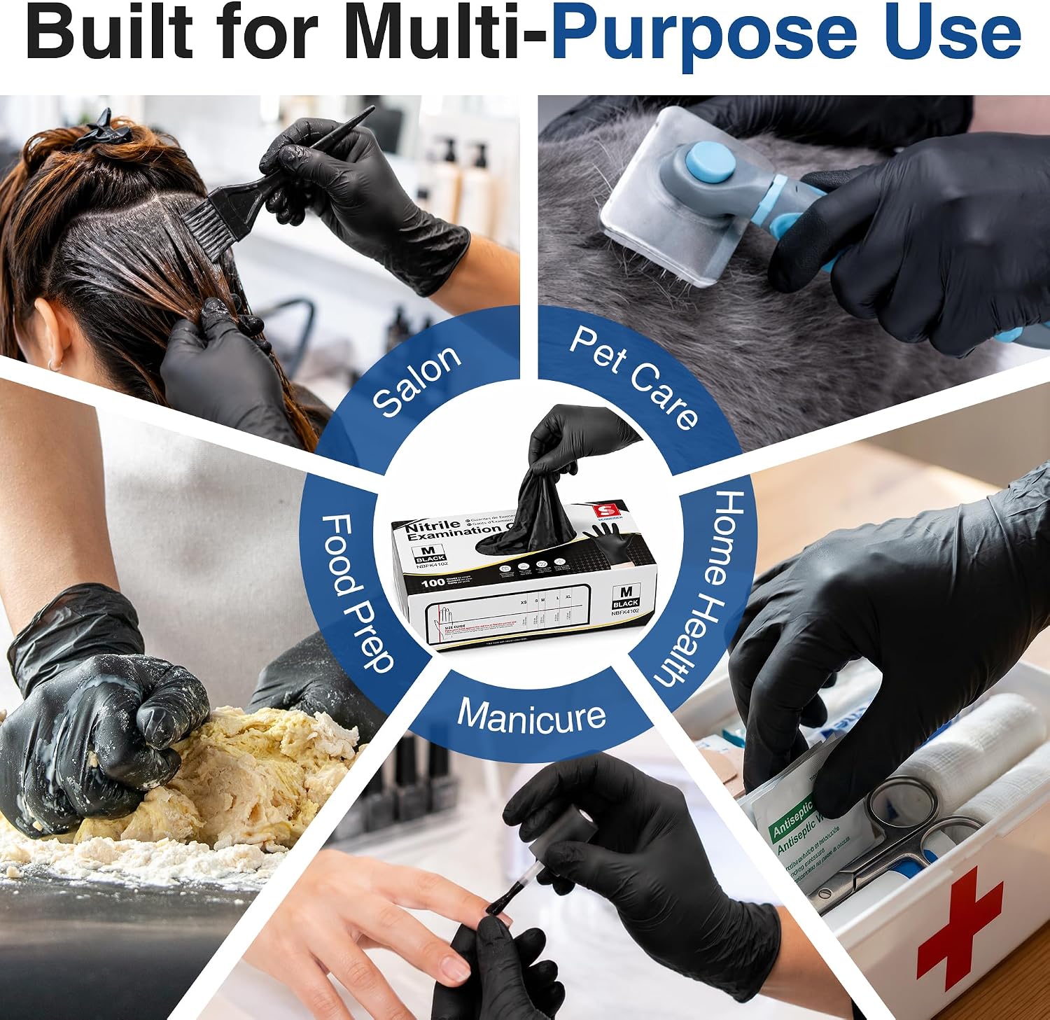 Detalle de Schneider Medical Black Nitrile Gloves: Powder Free, Latex Free, 2.5 mil Exam-Grade (S–XL)