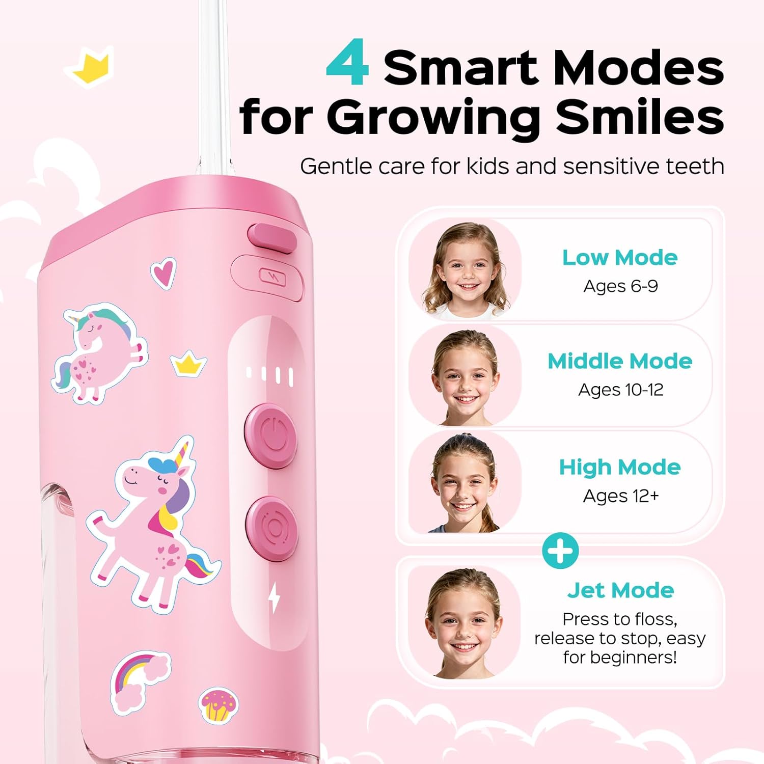 Thumbnail 2 de COSLUS T40 Portable Water Flosser for Kids (Ages 6+), 4 Gentle Modes for Braces & Sensitive Teeth, Pink