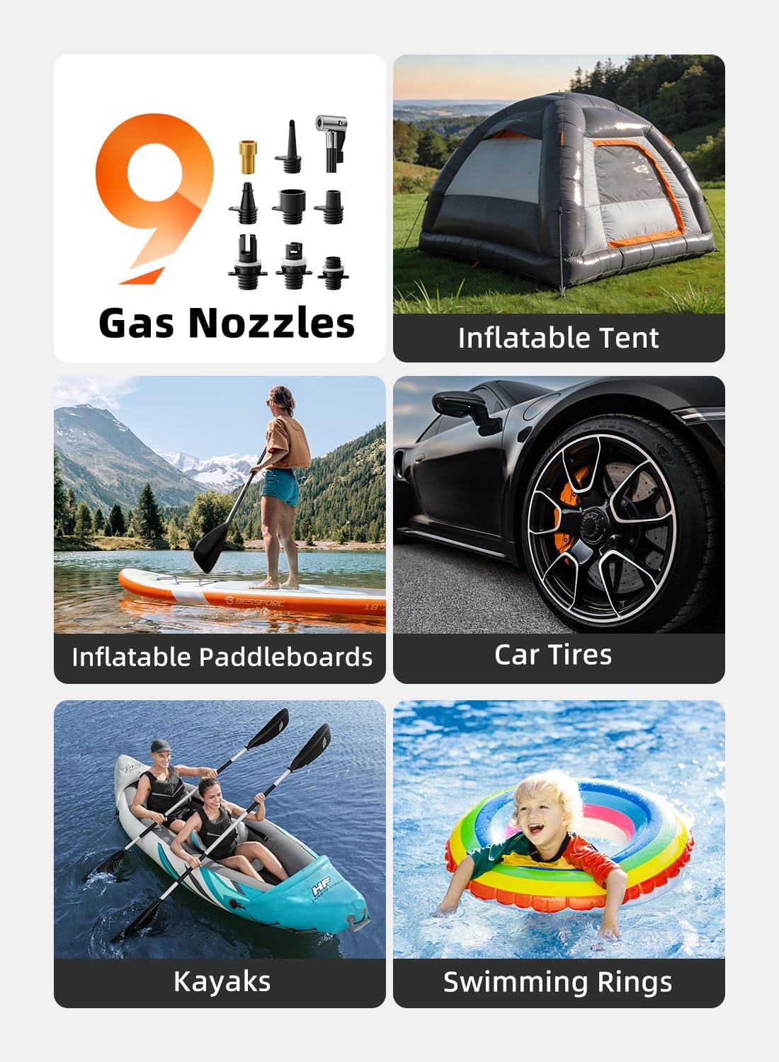 Detalle de 50PSI Paddle Board Electric Pump: Portable, Rechargeable, and Ready for Boards, Tires, and More