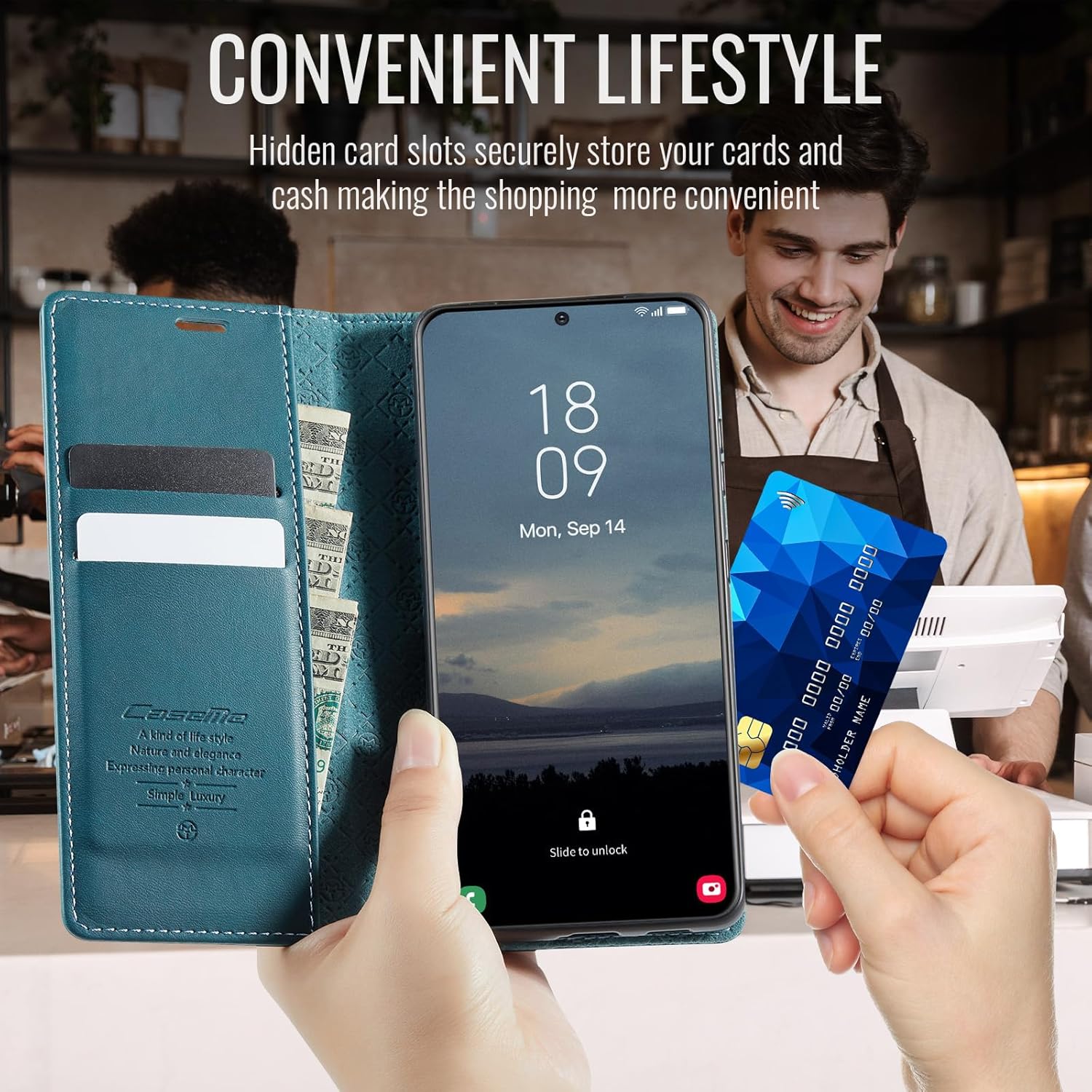 Thumbnail 3 de Cracedily Handyhülle für Samsung Galaxy S20 Plus (6,7") – klappbares Flip-Case mit Kartenfächern, RFID-Blocker und Standfunktion, Blaugrün