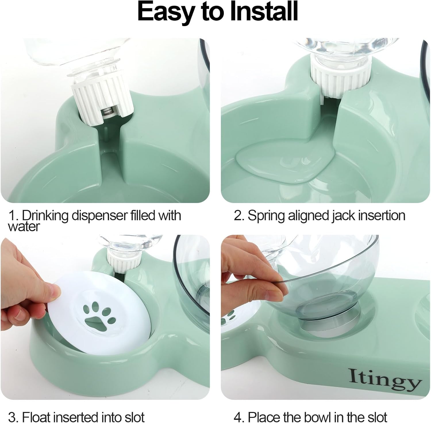Detalle 2 de Itingy 3-In-1 Cat Food and Water Bowl Set with Tilted Stand and 15° Design